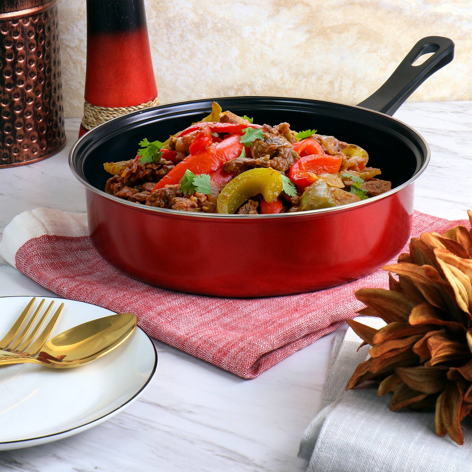 Gibson Everyday&#xAE; Cardinal 7-Piece Red Nonstick Steel Cookware Set