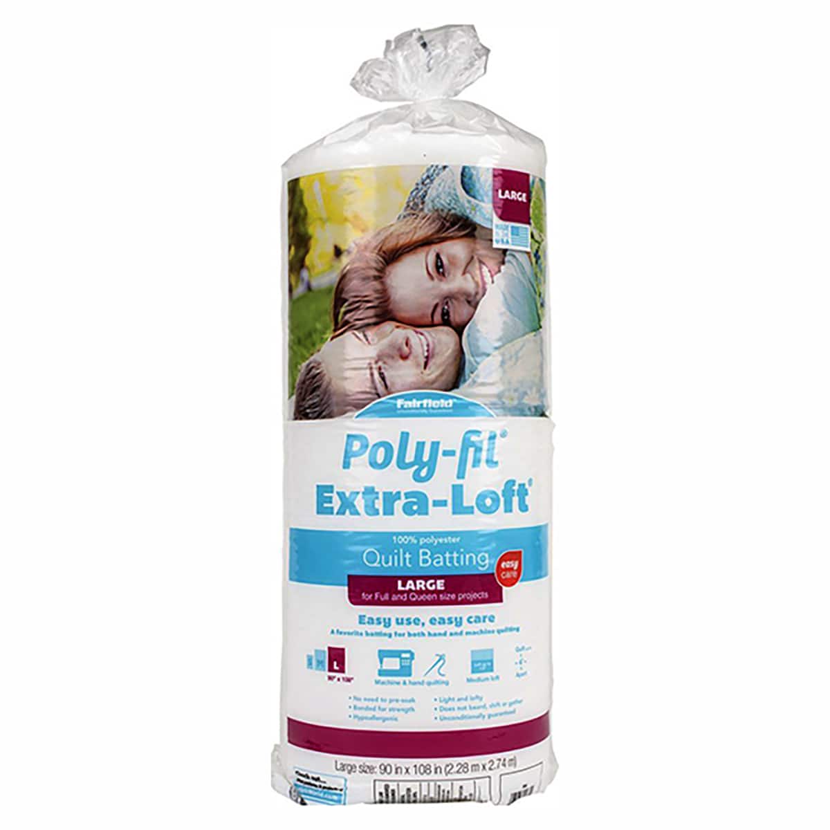 Poly-Fil Hi-Loft Bonded Polyester Quilt Batting-Queen size, Size: 90 inch x 108 inch