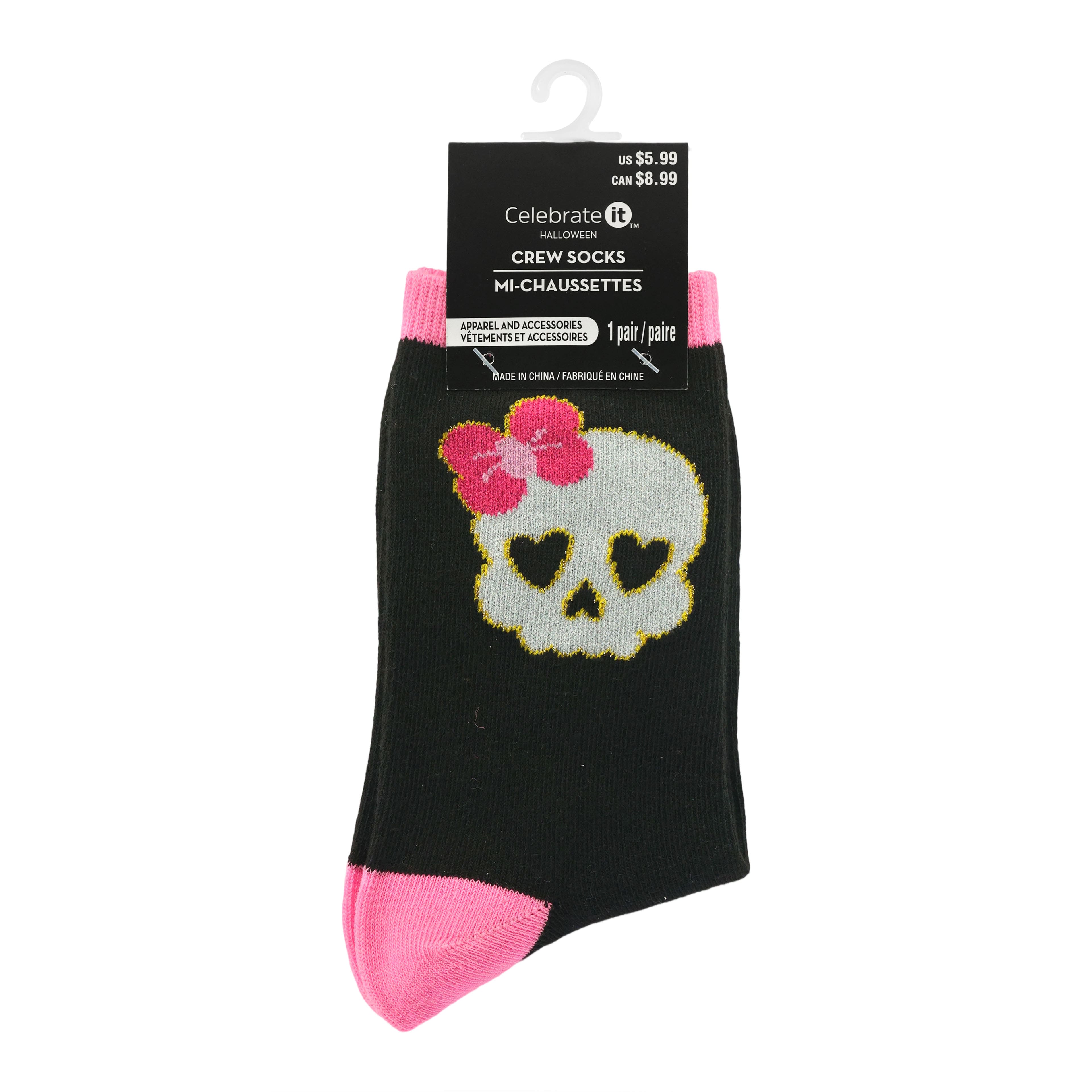 Sweet &#x26; Spooky Skull Adult Quarter Crew Socks by Celebrate It&#x2122;