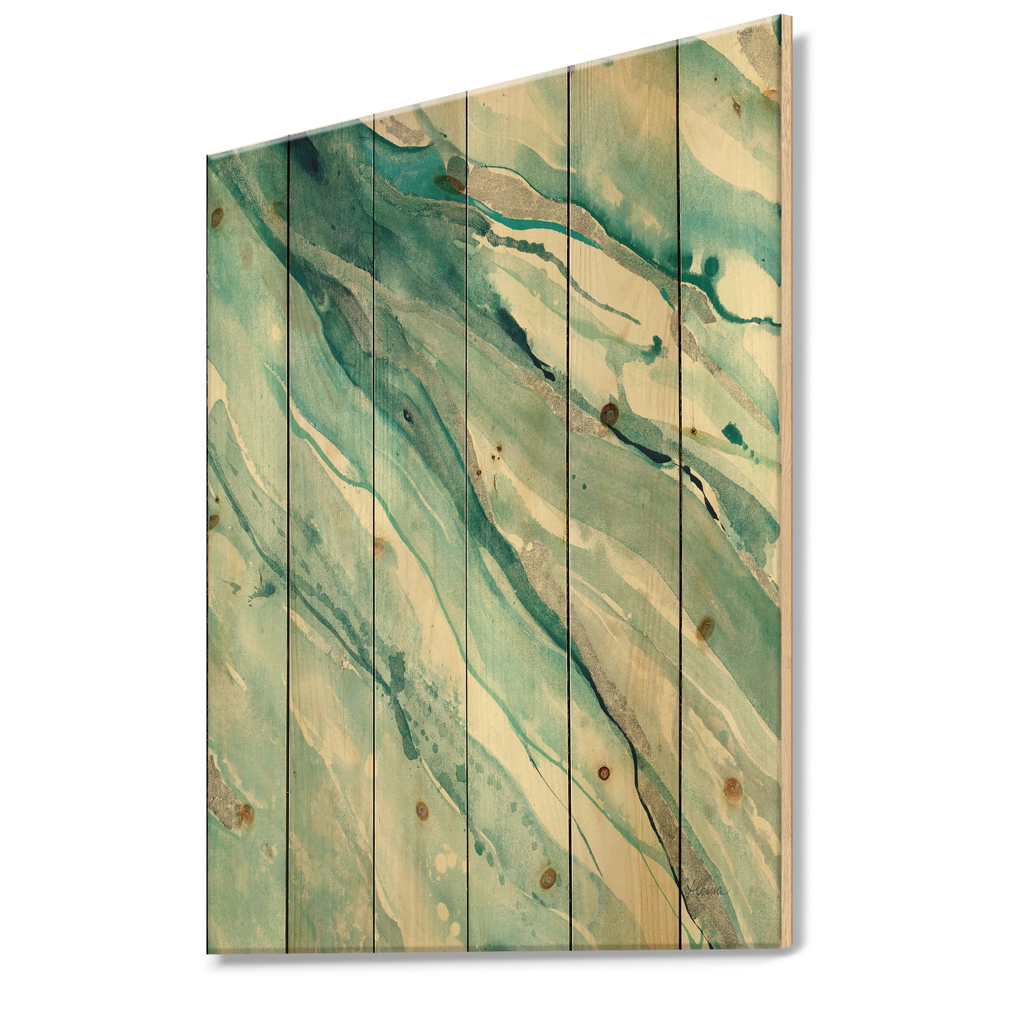 Designart - Silver Springs II Blue Green - Nautical &#x26; Coastal Print on Natural Pine Wood