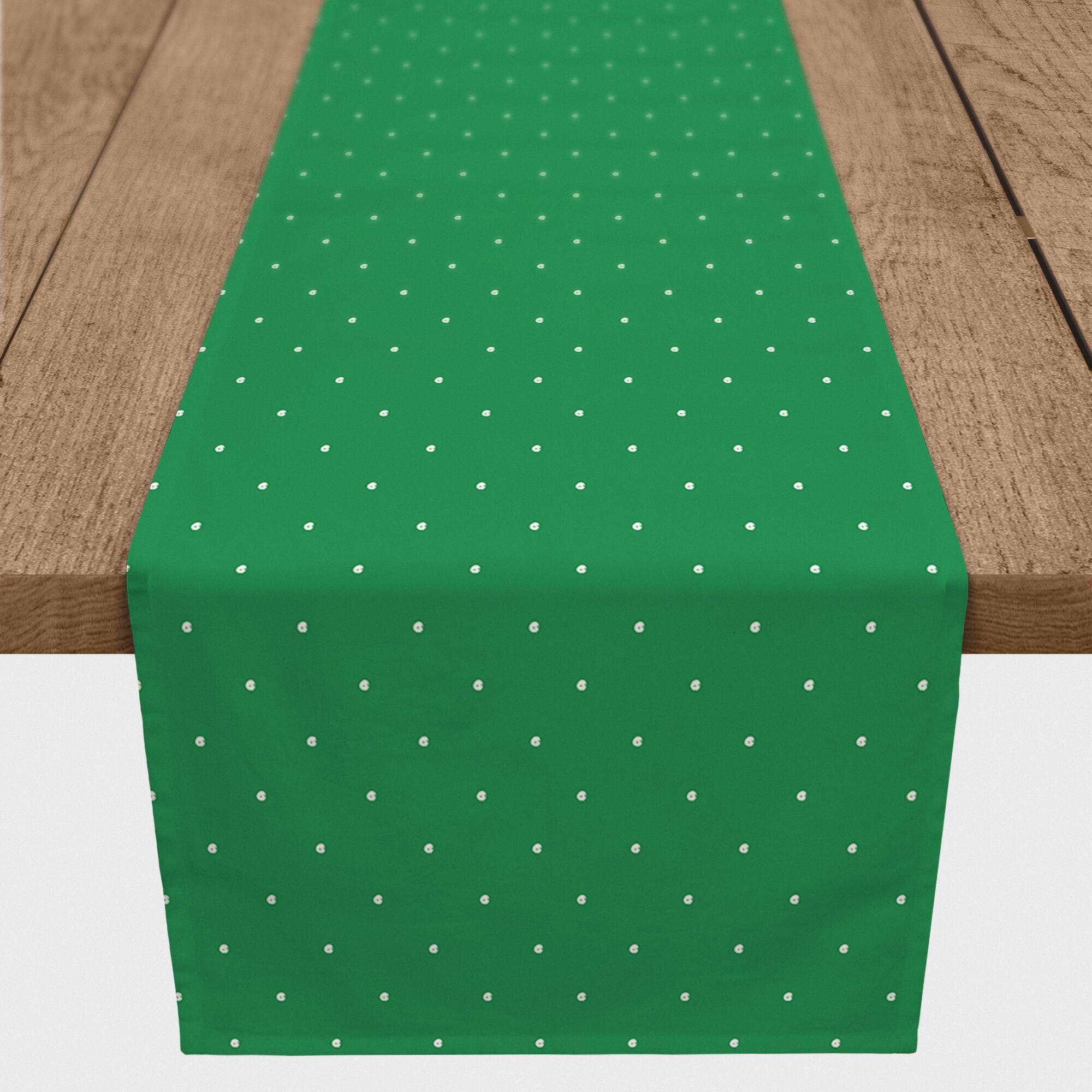 White Dots On Green Outdoor Table Runner