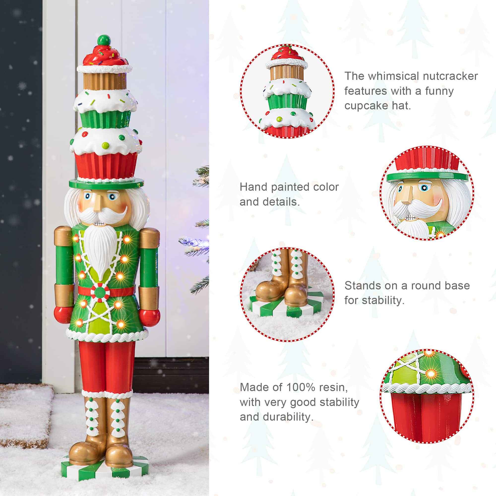 Glitzhome&#xAE; 28&#x22; Pre-Lit Christmas Nutcracker Porch D&#xE9;cor with Timer