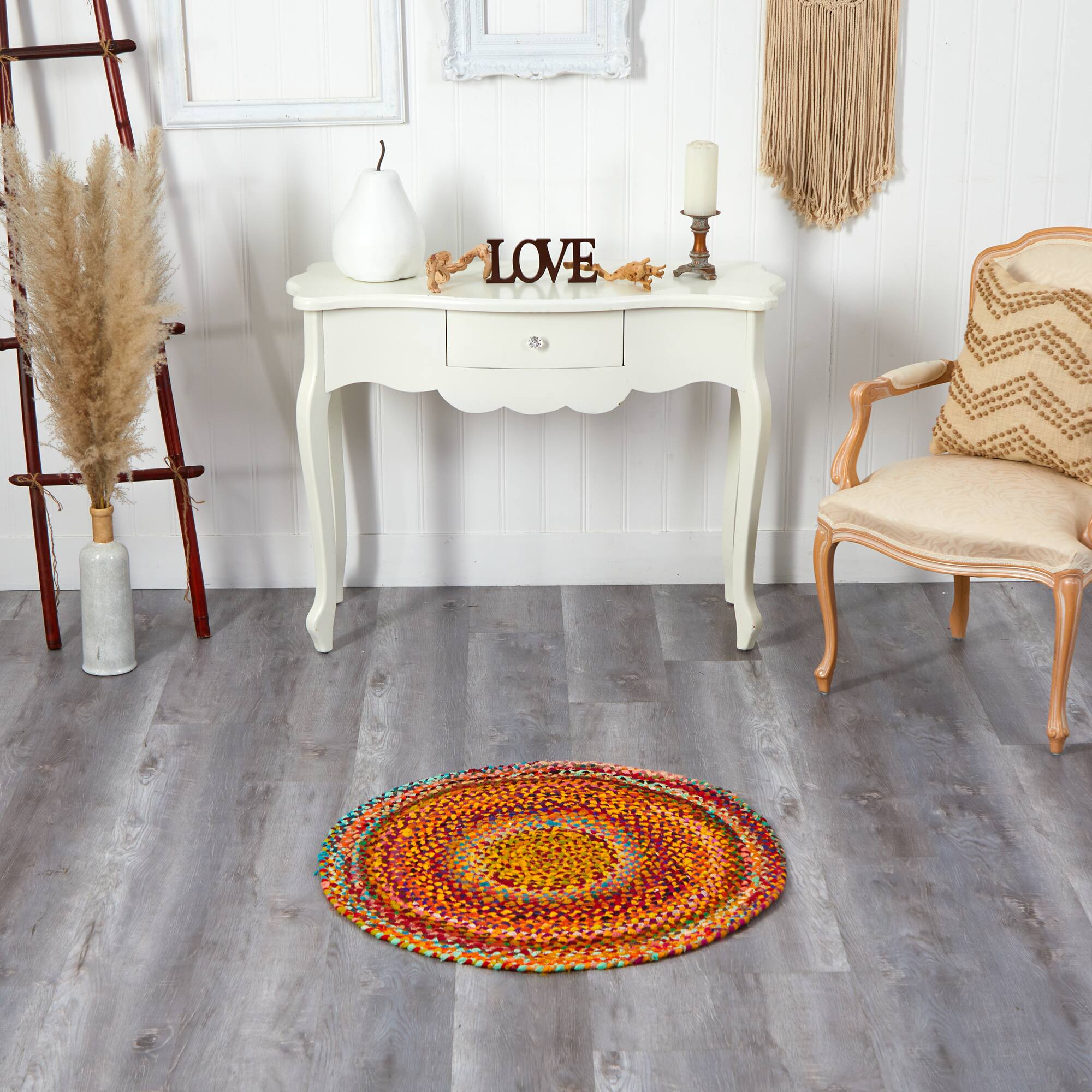3ft. x 3ft. Hand Braided Boho Colorful Chindi Round Rug