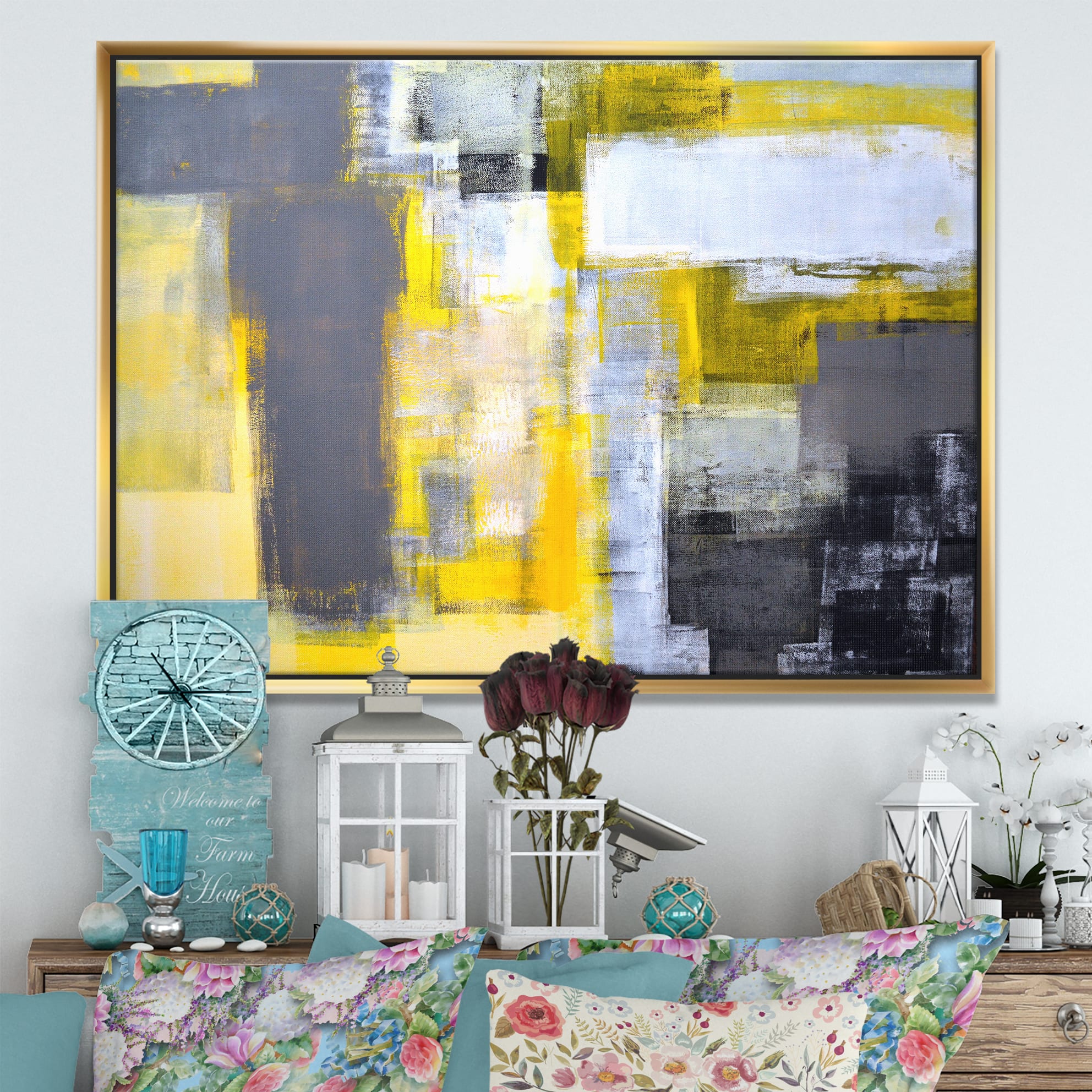 Designart - Grey and Yellow Blur Abstract