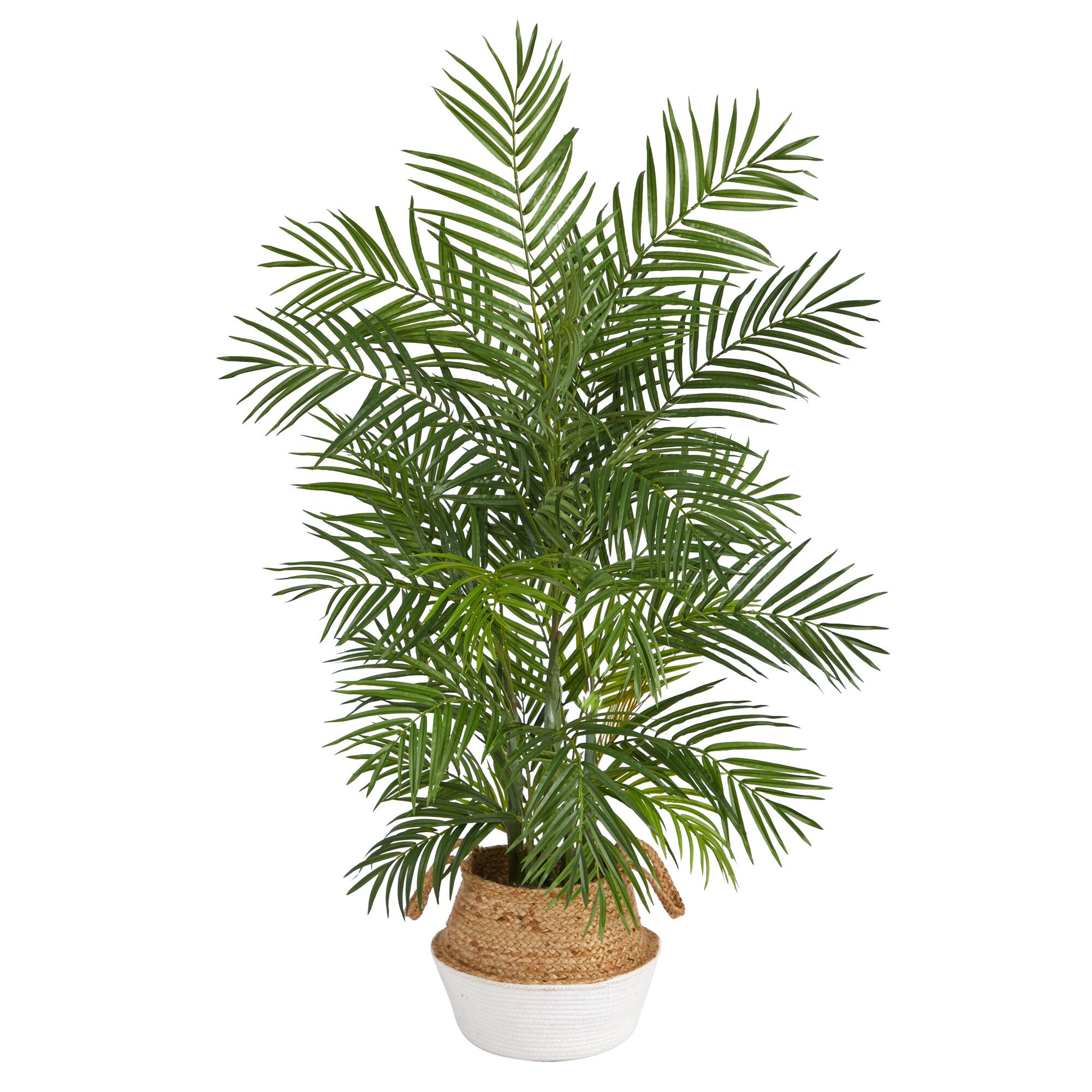 4ft. Areca Artificial Palm in Boho Chic Handmade Cotton & Jute White Woven Planter