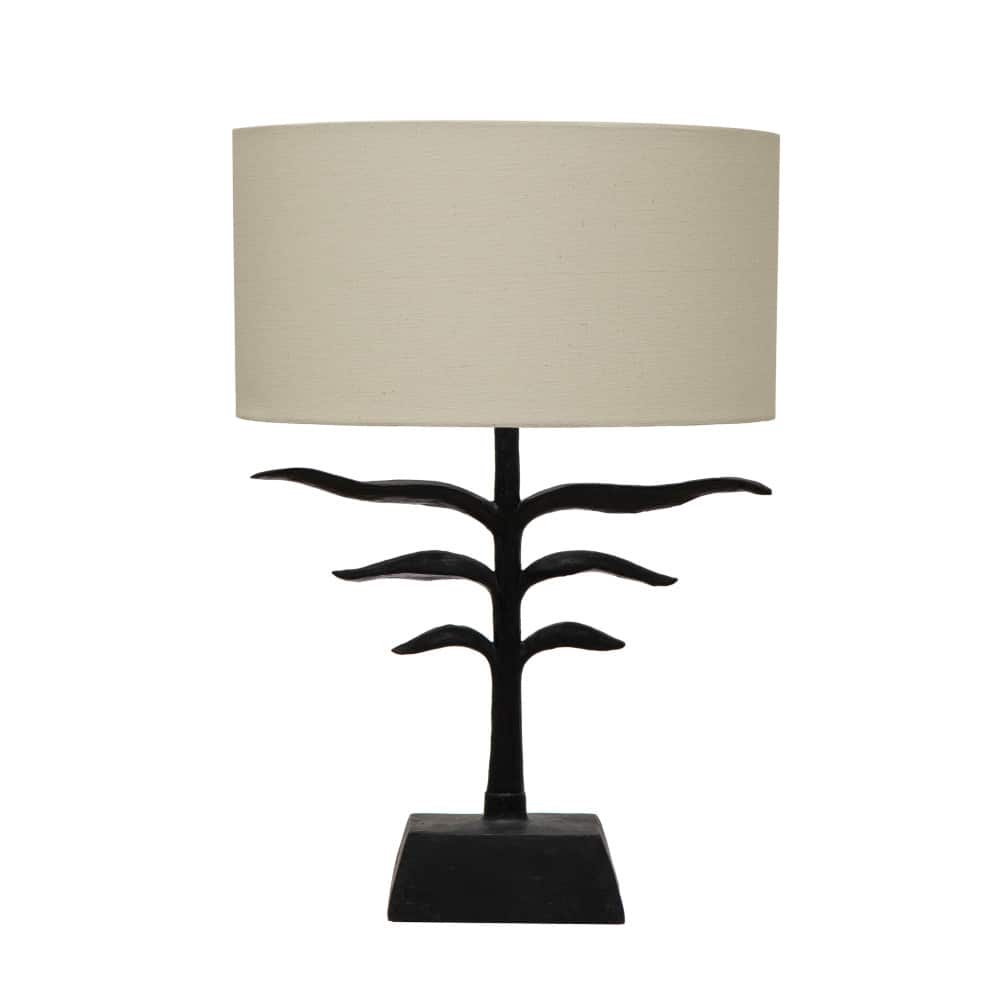 Hello Honey&#xAE; 24&#x22; Black and Natural Leaf Shaped Table Lamp with Fabric Shade