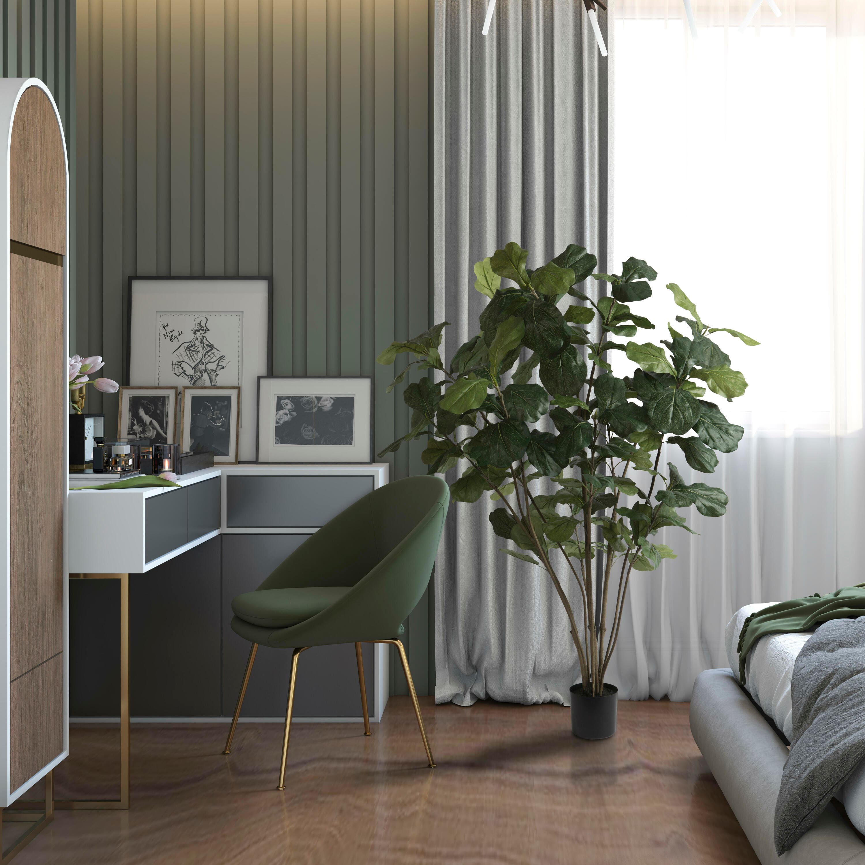 5ft. Potted Artificial Green Fiddle Tree