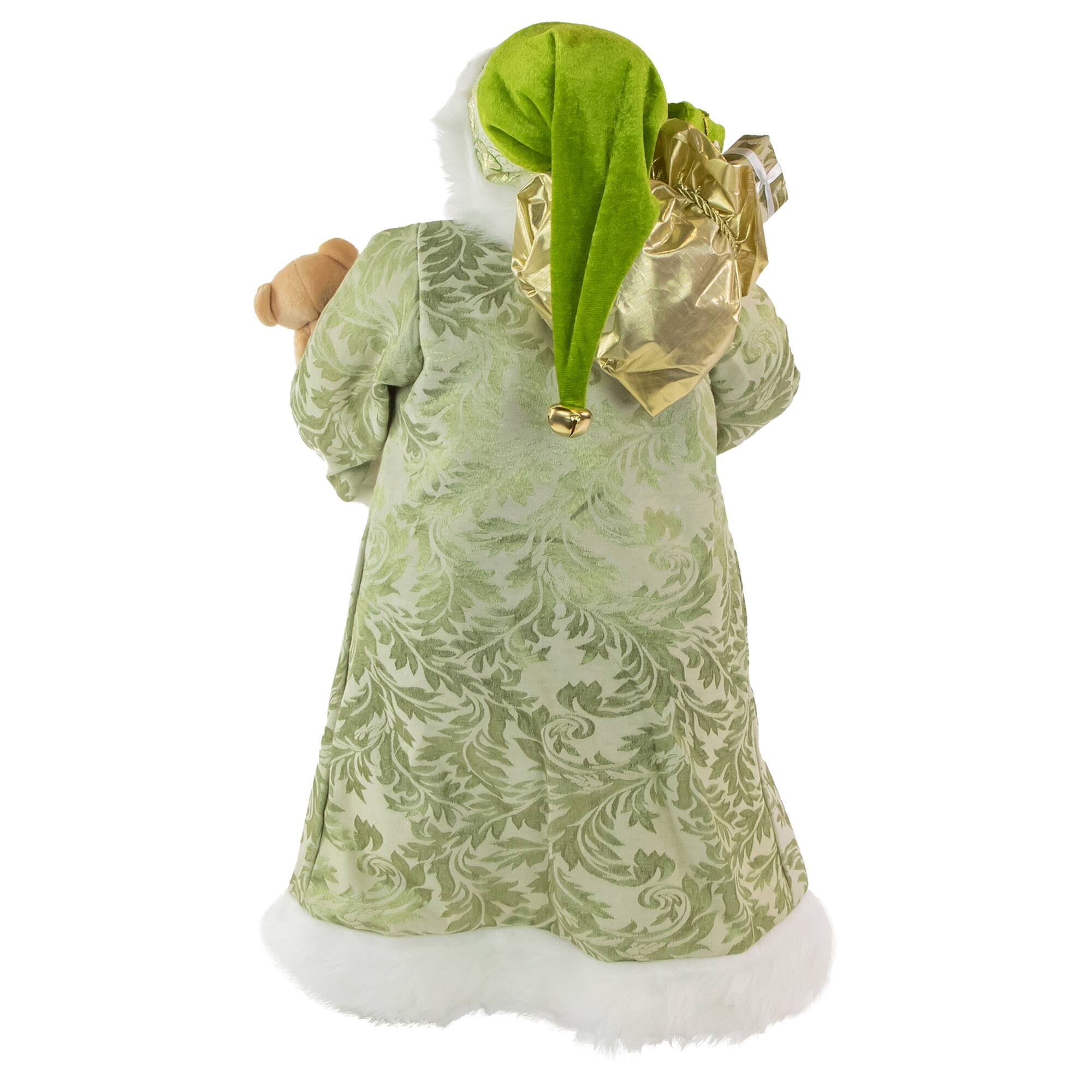 24&#x22; St. Patrick&#x27;s Irish Standing Santa Claus Christmas Figure with Teddy Bear and Gift Bag