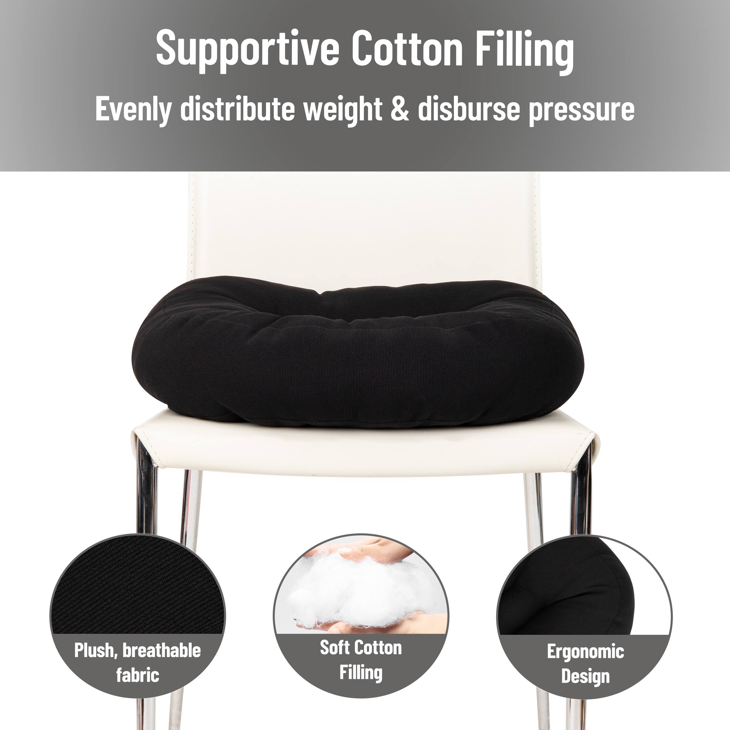 Mind Reader Air-Cloud Booster Seat Cushion for Office, Car, Wheelchair, Support Pillow with Carry Handle, Black