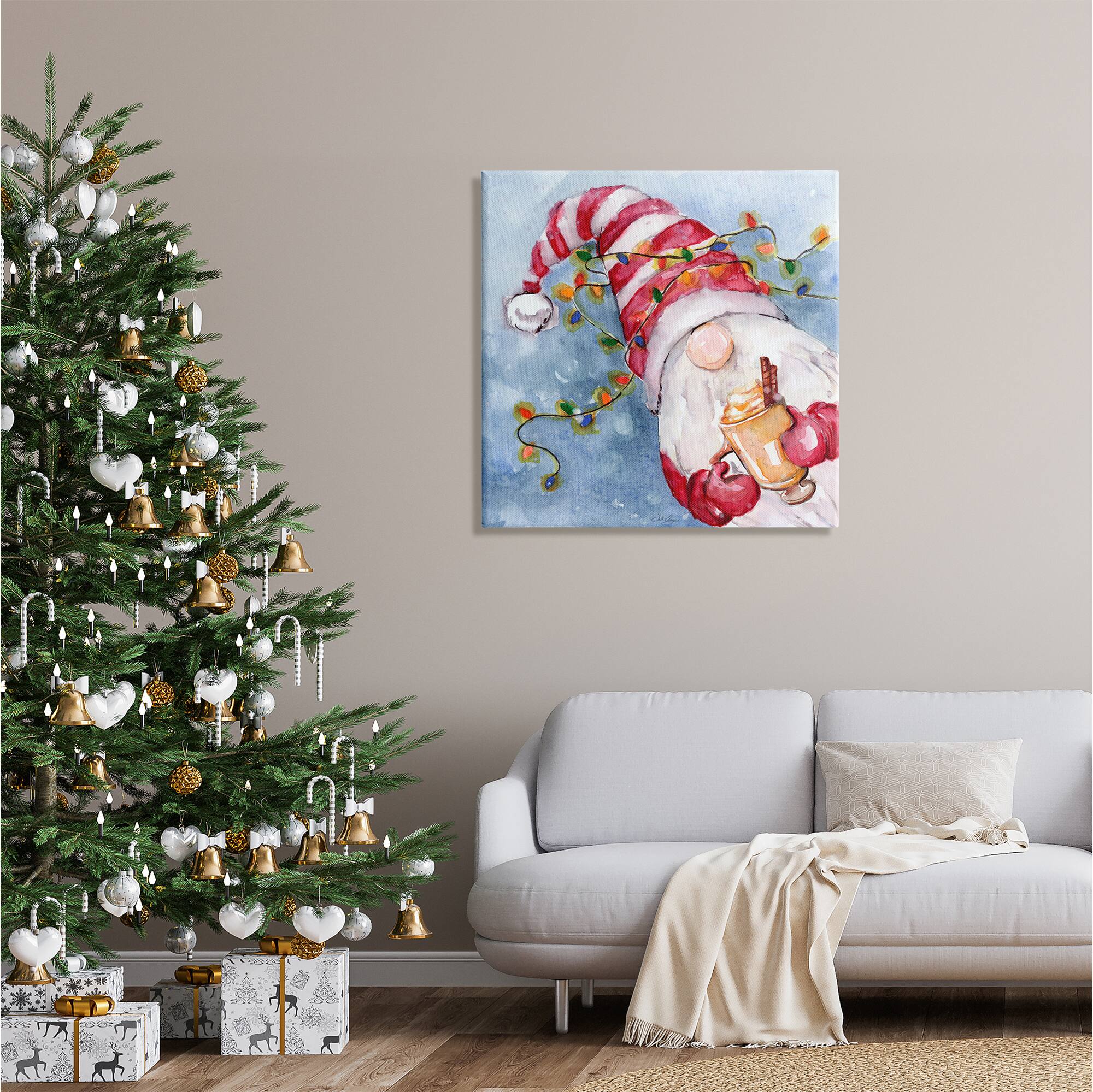 Stupell Industries Santa Gnome Holiday Lights Canvas Wall Art