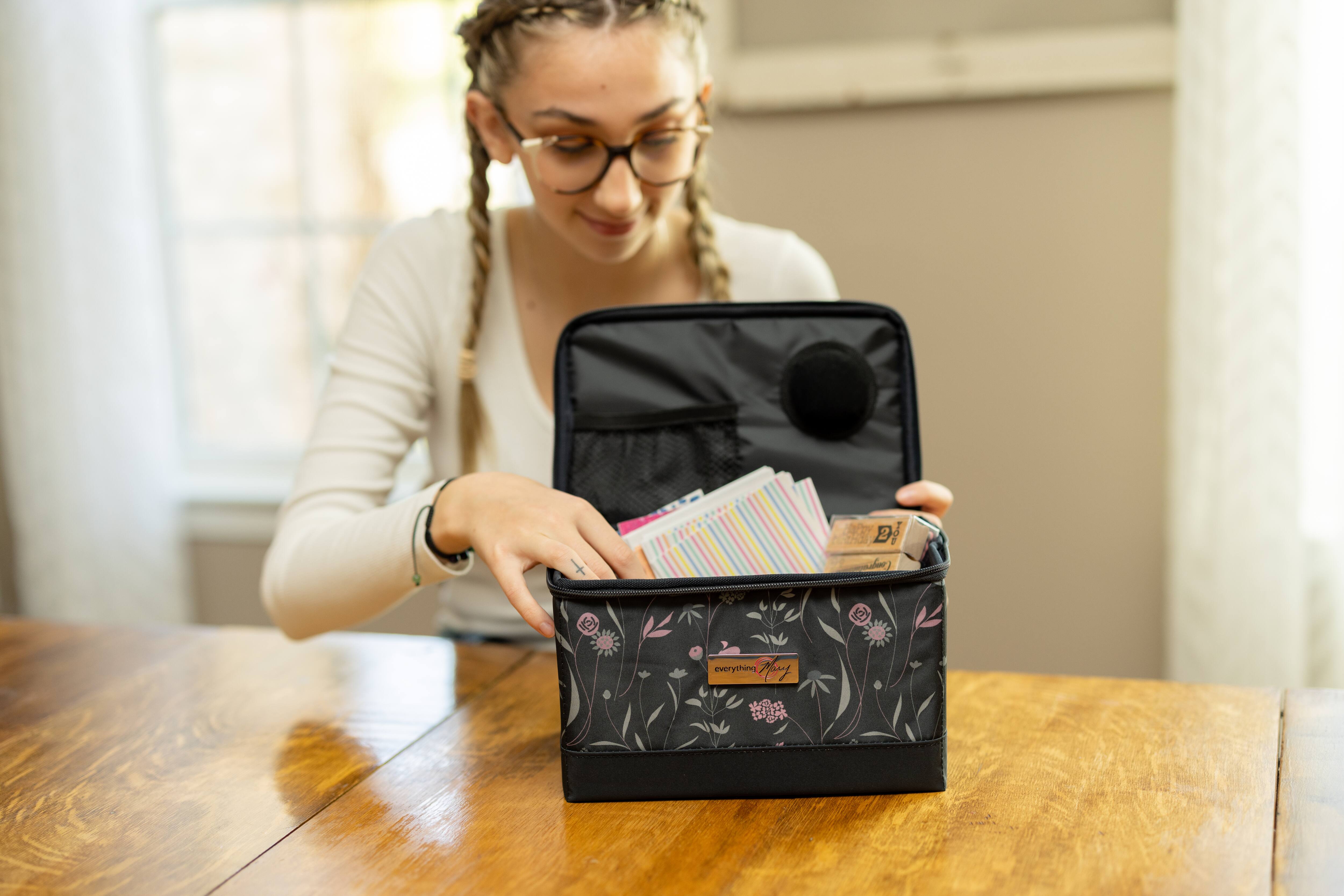 Everything Mary Pink & Gray Floral Collapsible Sewing Kit Organizer Box