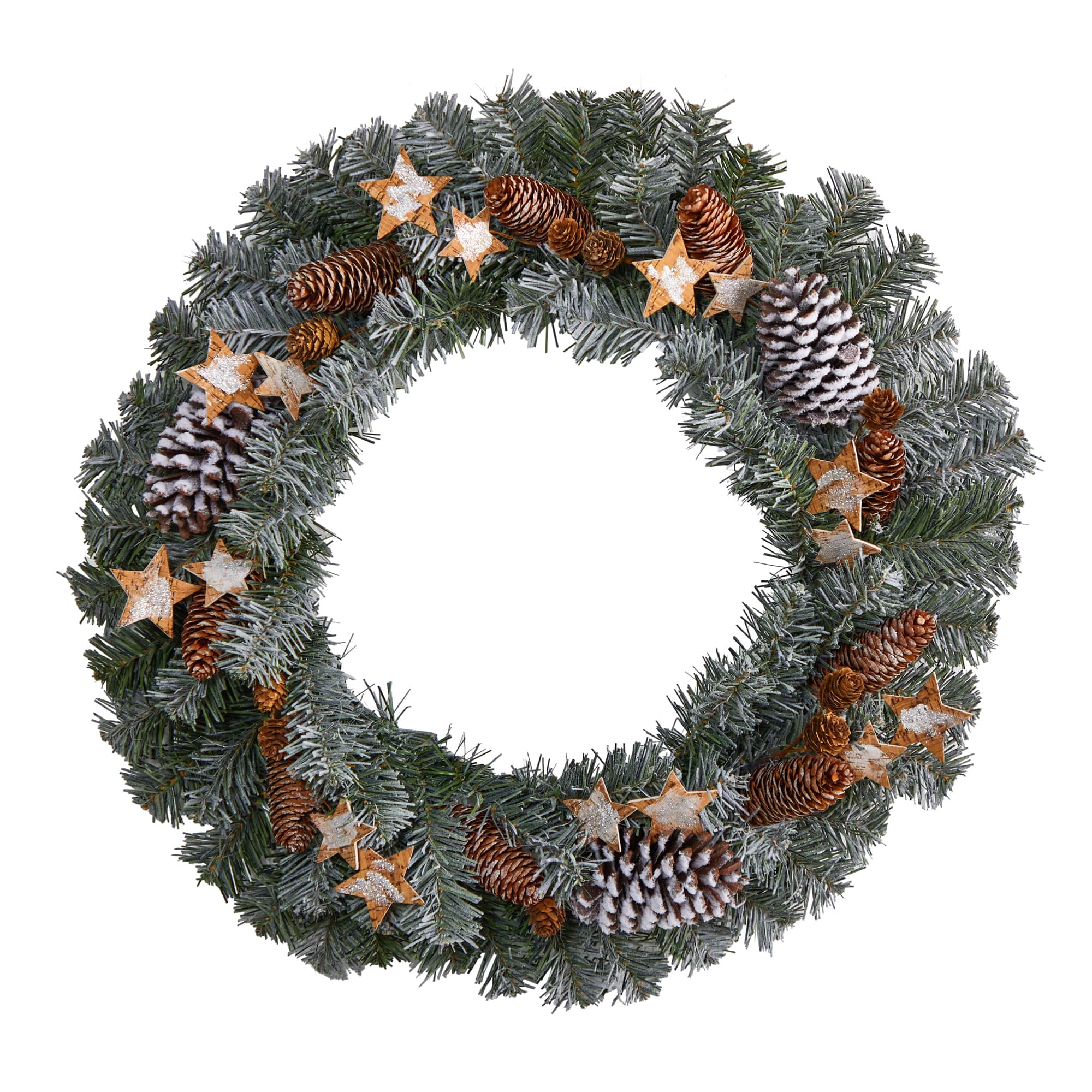 24&#x22; Winter Frosted Stars &#x26; Pinecones Holiday Wreath