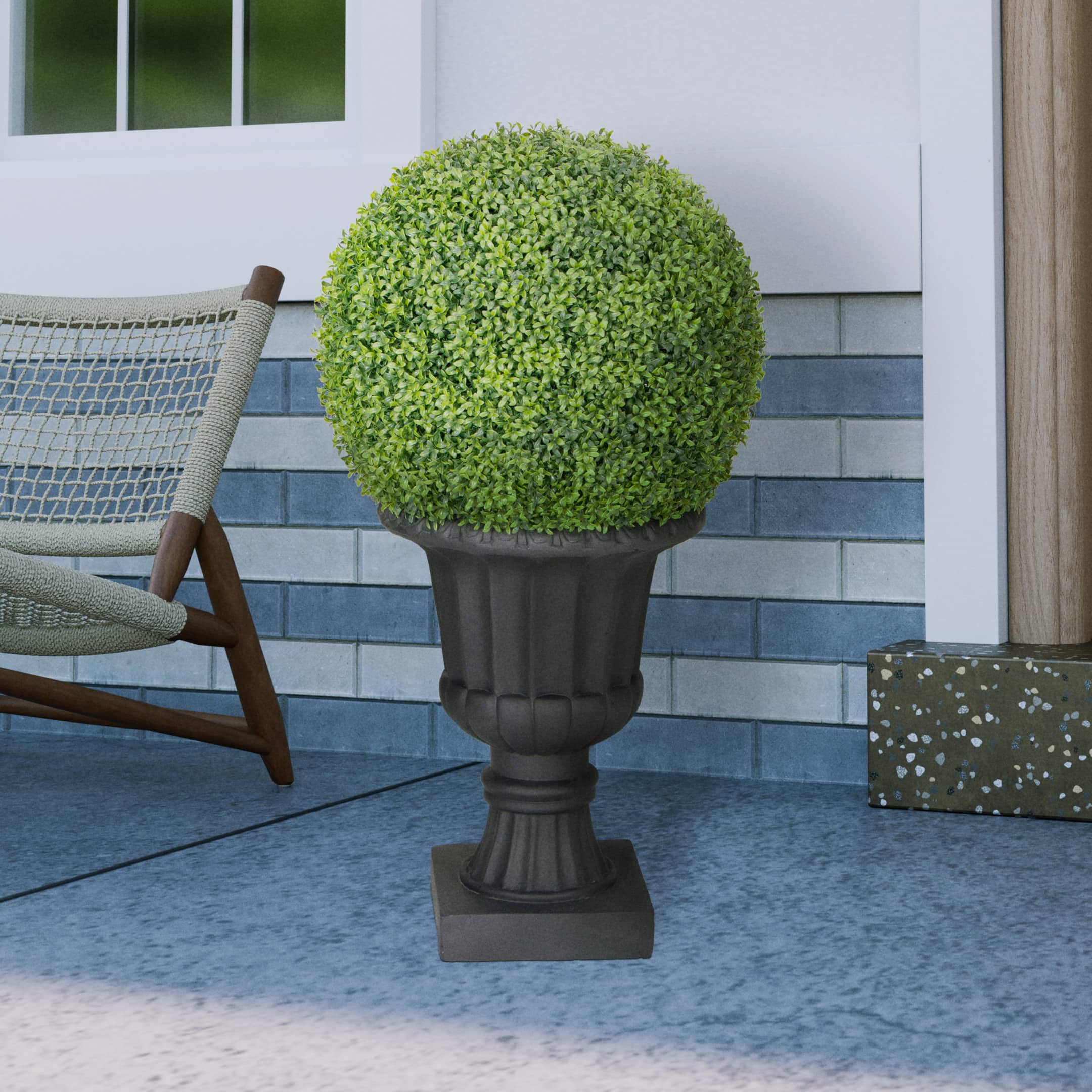 3ft. Single Ball Topiary Boxwood Artificial Tree in Decorative Urn