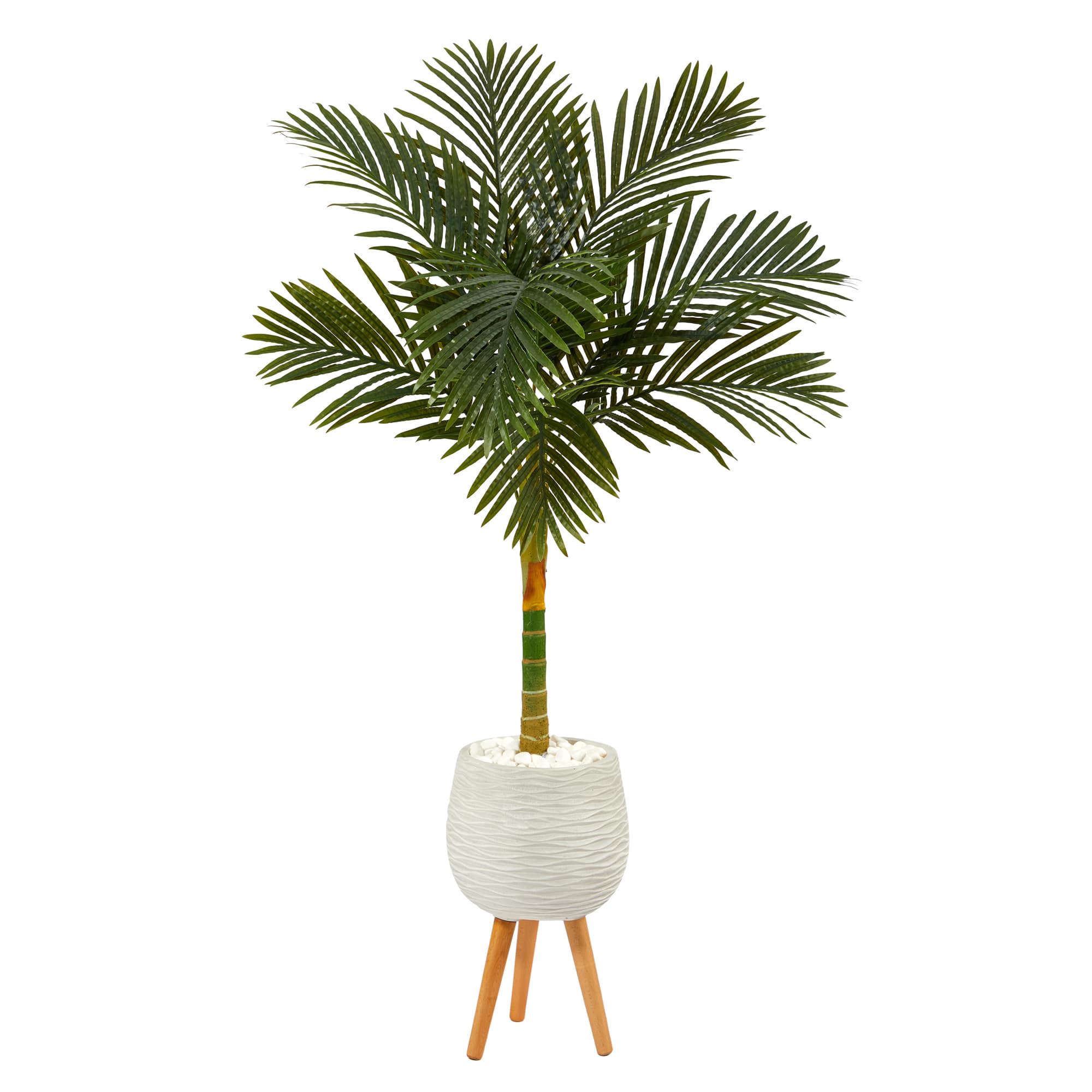 5ft. Golden Cane Artificial Palm Tree in White Planter with Stand