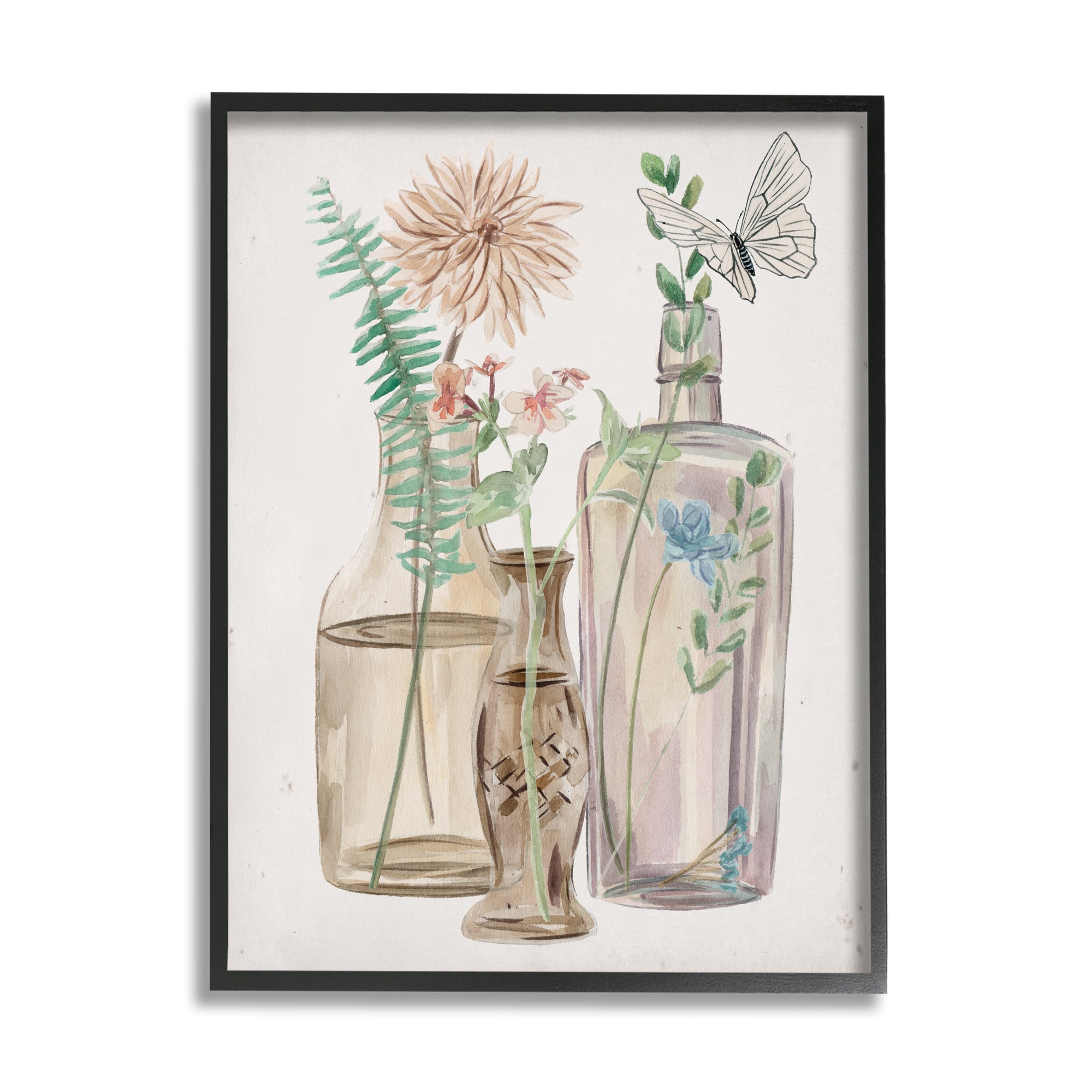 Stupell Industries Spring Meadow Bouquets Country Glasses Butterfly Florals in Black Frame Wall Art