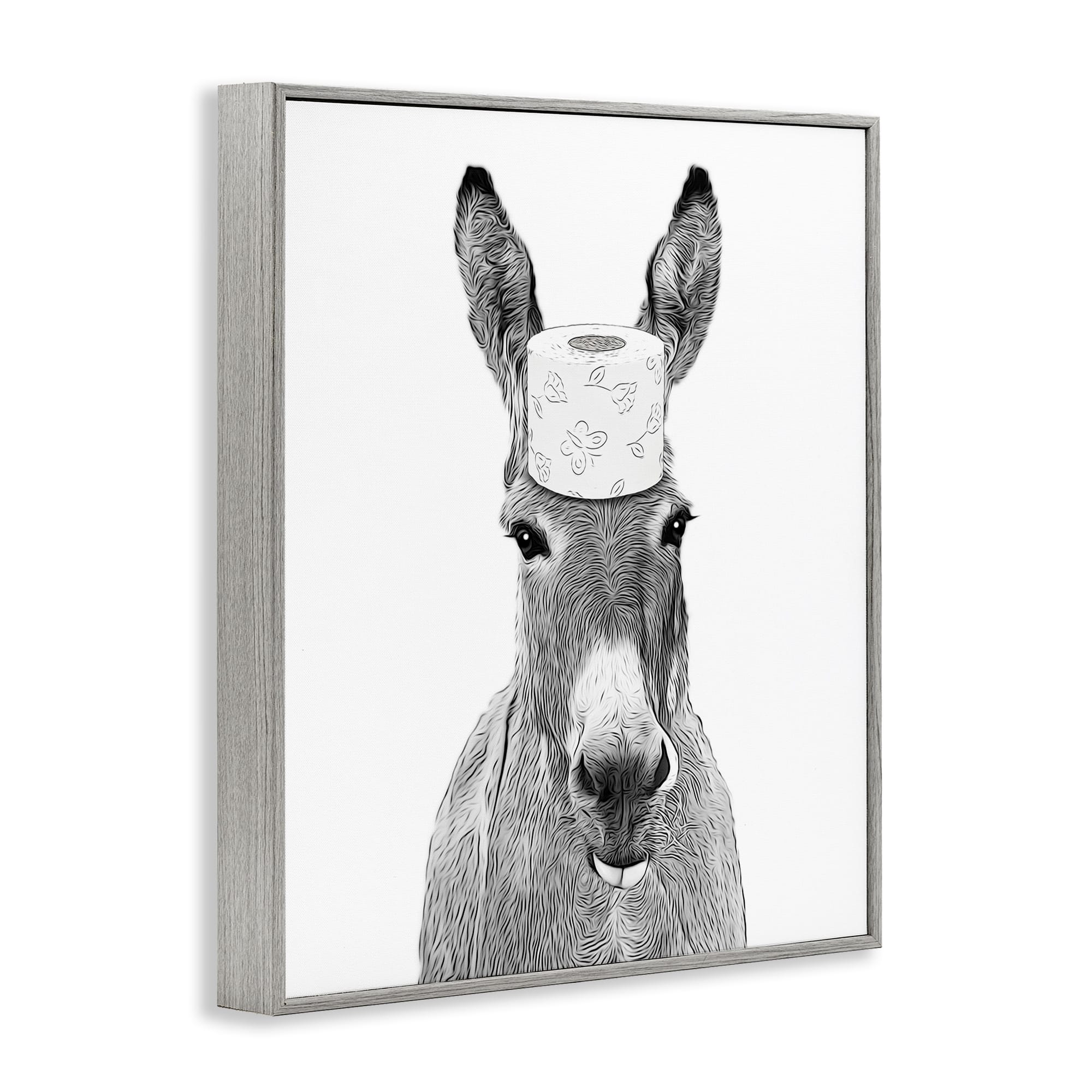 Stupell Industries Donkey Toilet Paper Funny Bathroom Framed Giclee Art