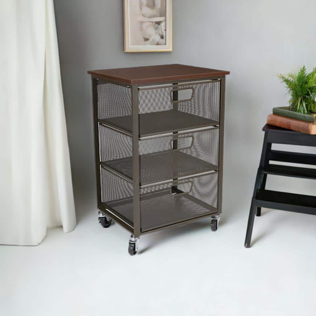 Mind Reader Black 3-Tier Metal Rolling File Cart with Drawers