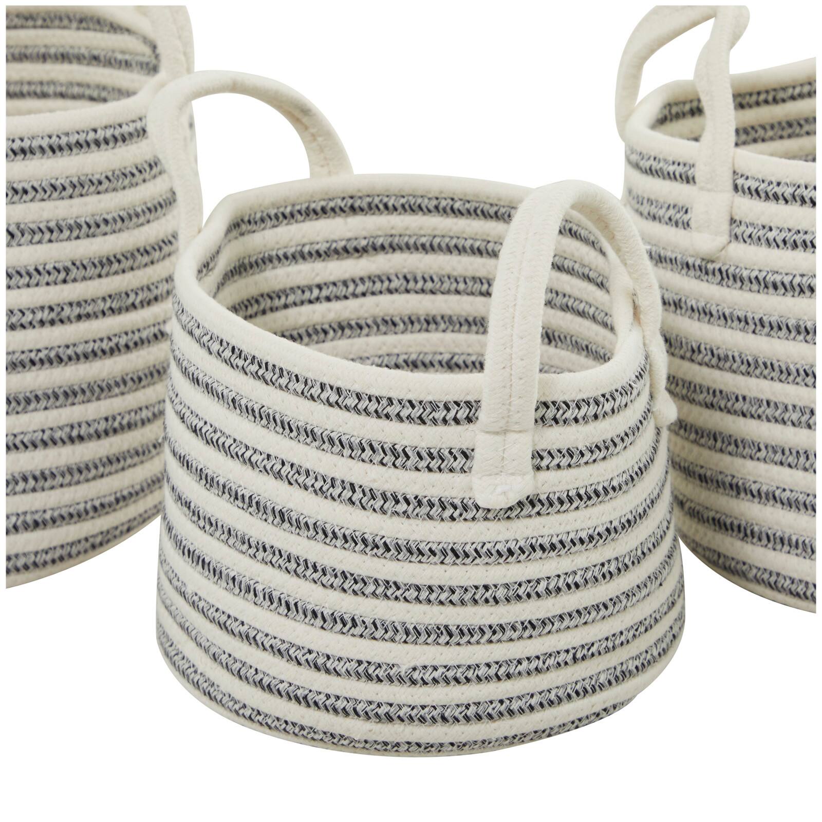 Gray Cotton Handmade Storage Basket with Handles Set of 3 12", 10", 10"