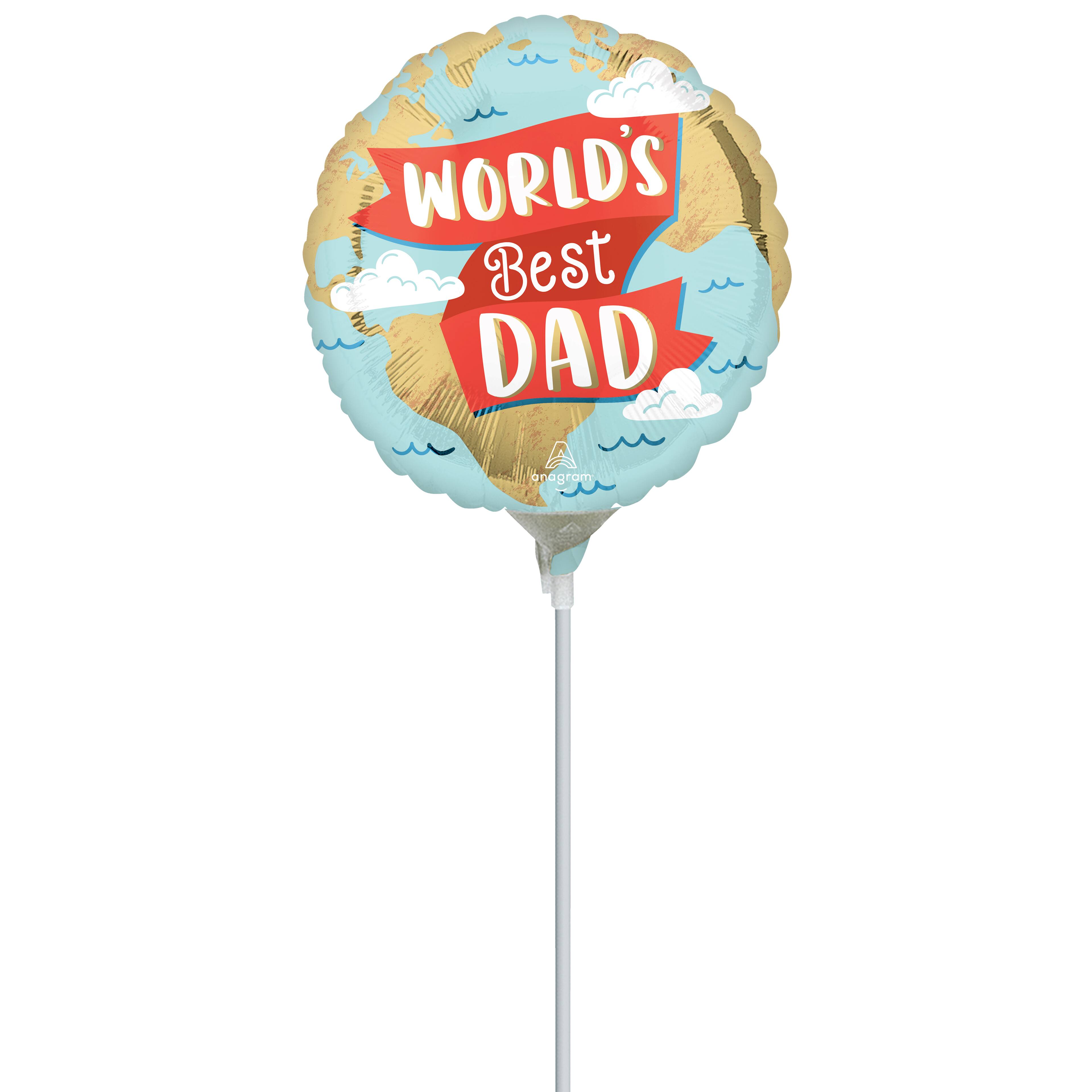 9&#x22; World&#x27;s Best Dad Foil Stick Balloon