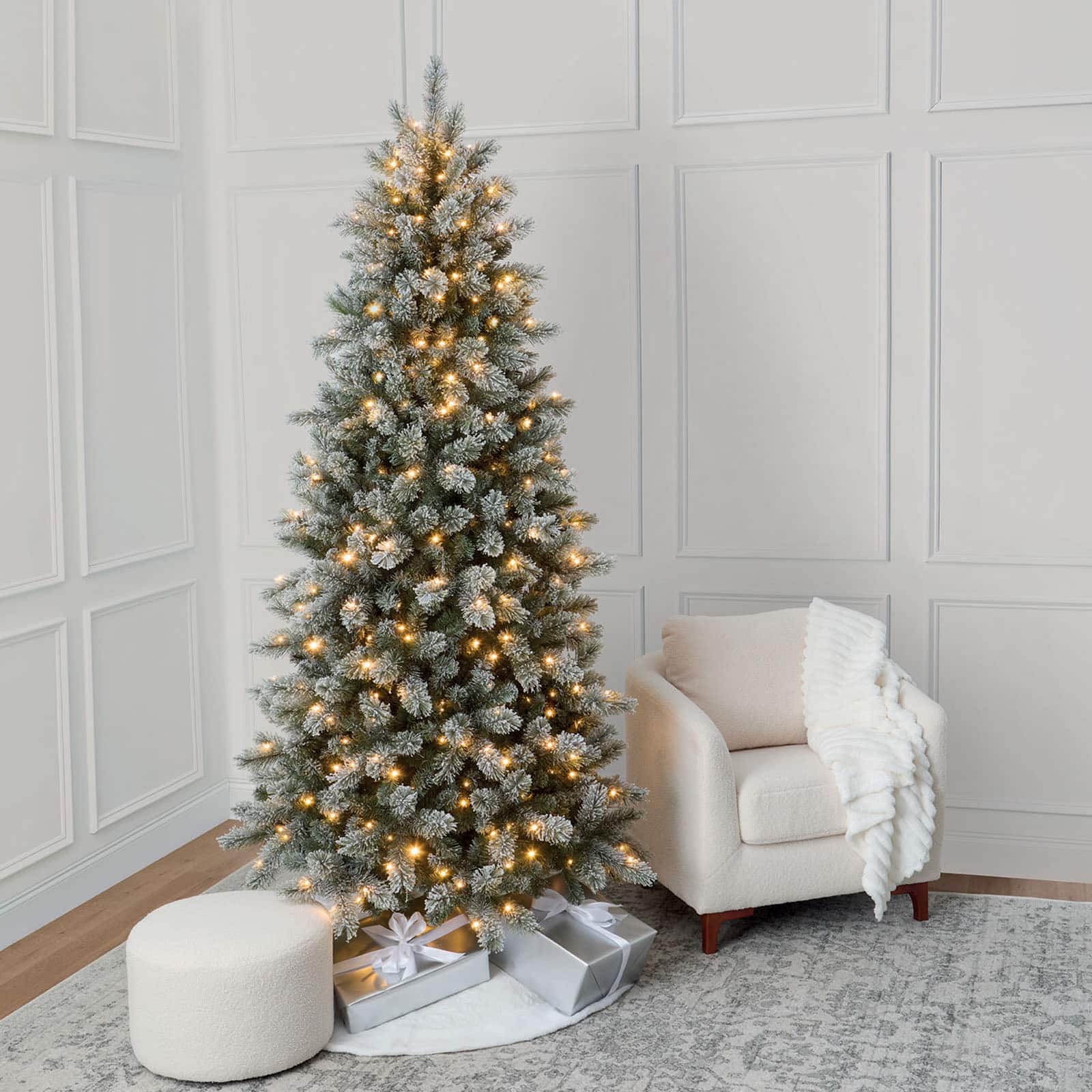7.5ft. Pre-Lit Montreal Flocked Artifical Christmas Tree, LumaDazzle&#x2122; Color Changing Twinkle LED Lights by Ashland&#xAE; 
