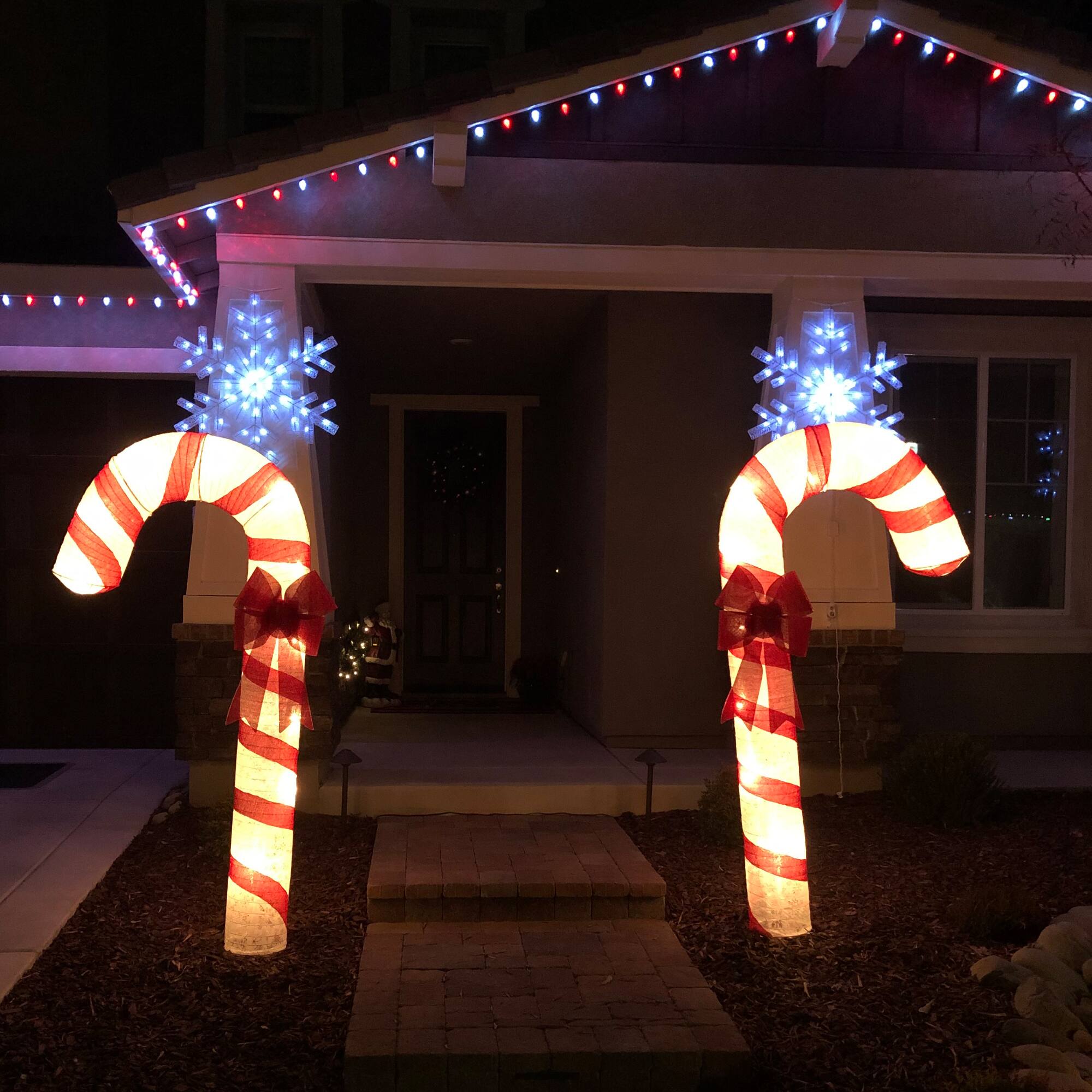 Pre-Lit Striped Candy Cane with Bow Christmas Outdoor Commercial Decoration - 8&#x27;