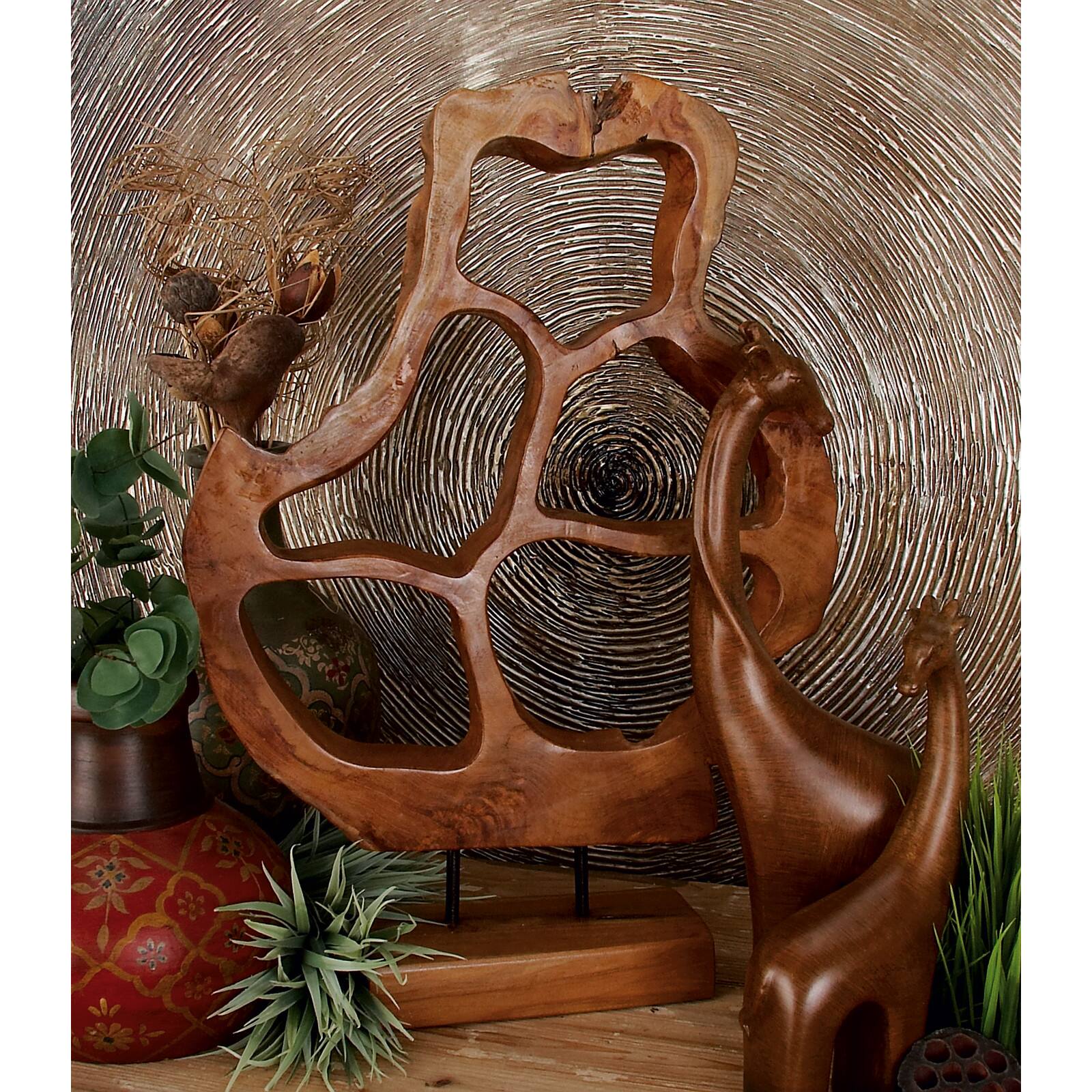 25" Brown Teak Wood Contemporary Sculpture