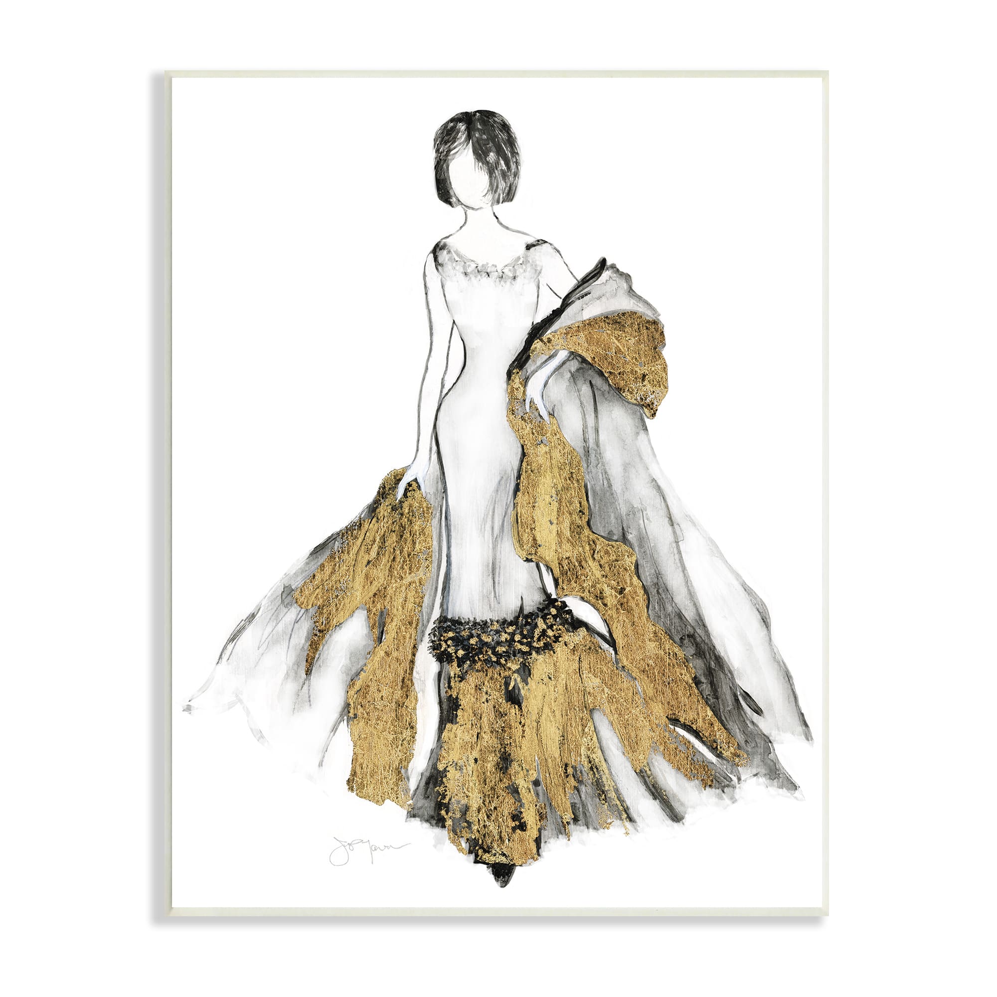 Stupell Industries Fashion Figure Drawing Female Glam Evening Gown Gold Wall Plaque