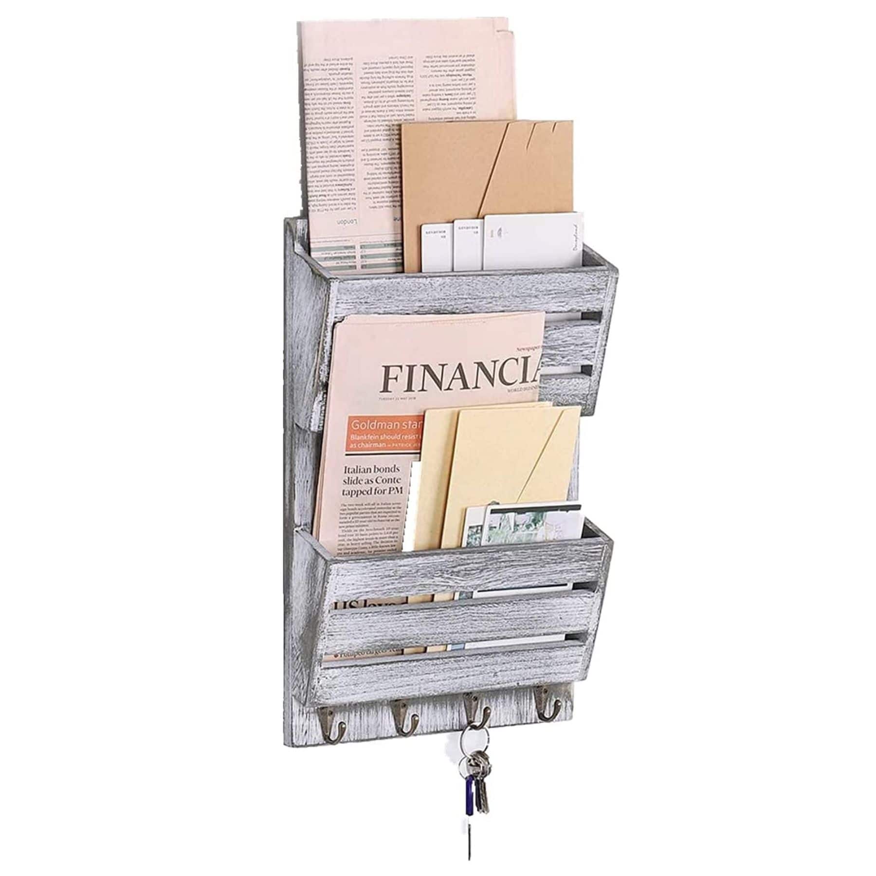 NEX™ Weathered Green Mail Sorting Rack and Key Chain Storage with 4 Key Hooks