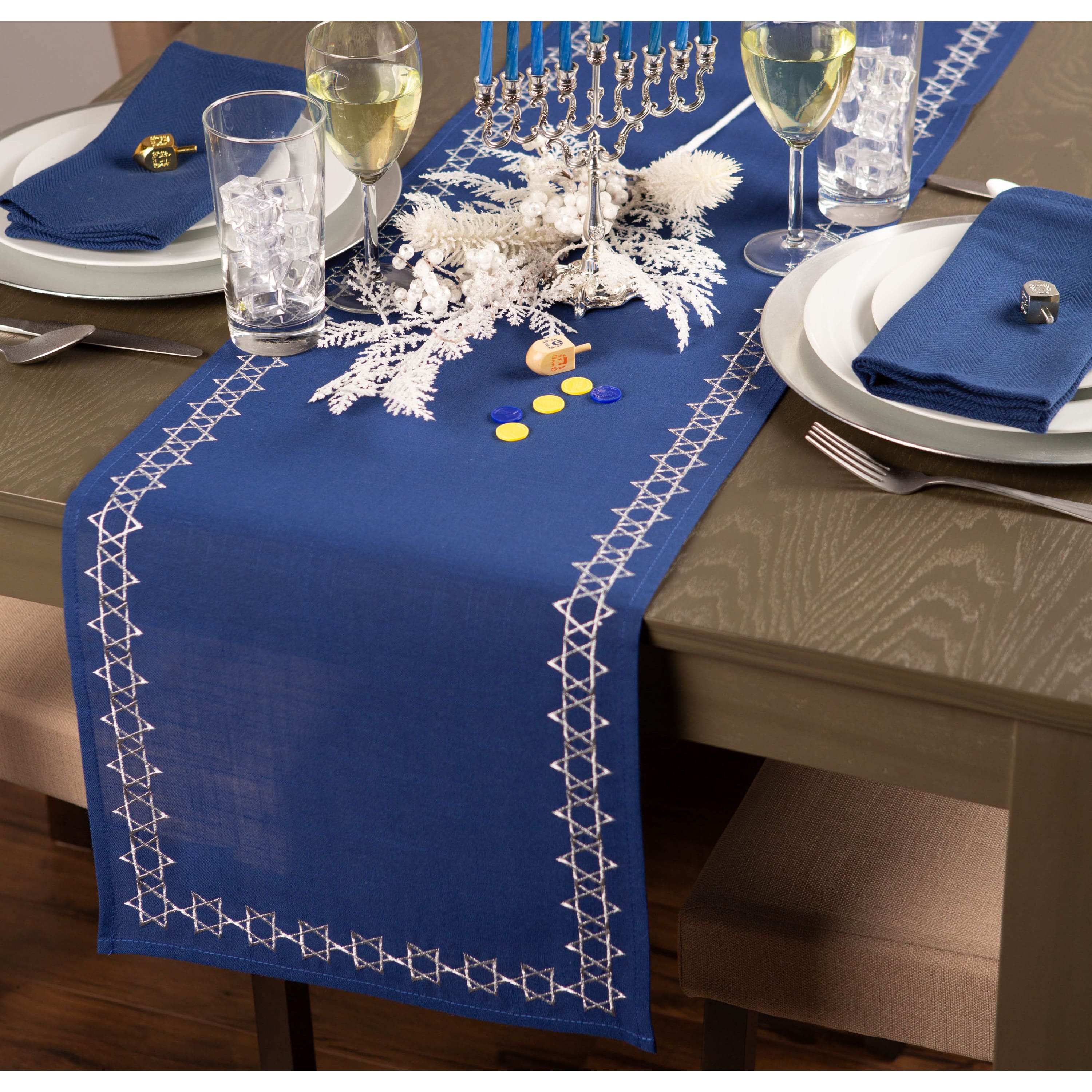 DII&#xAE; 70&#x22; Embroidered Star of David Table Runner