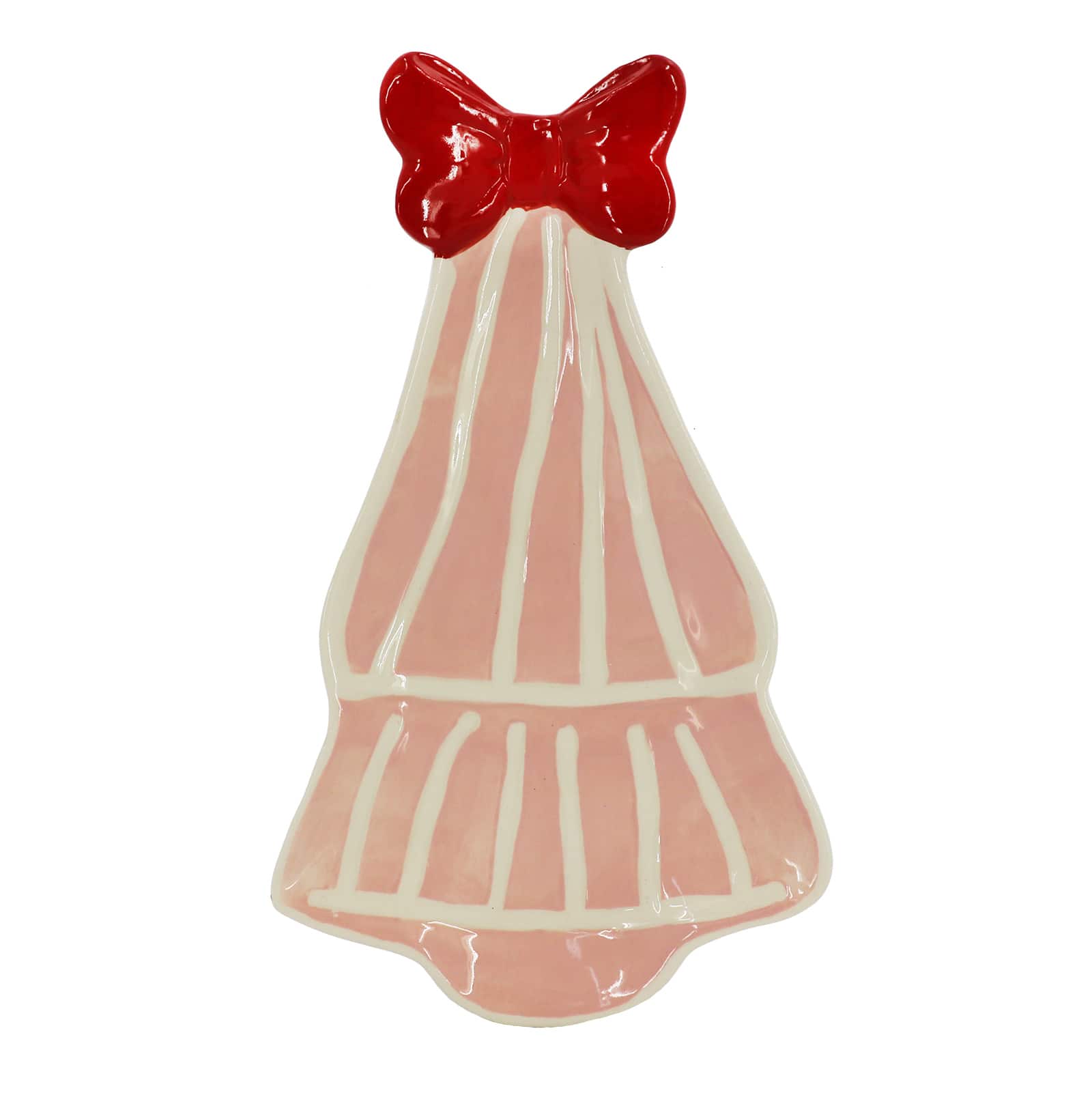 9.75&#x22; Pink &#x26; Red Christmas Tree with Bow Ceramic Plate by Ashland&#xAE;