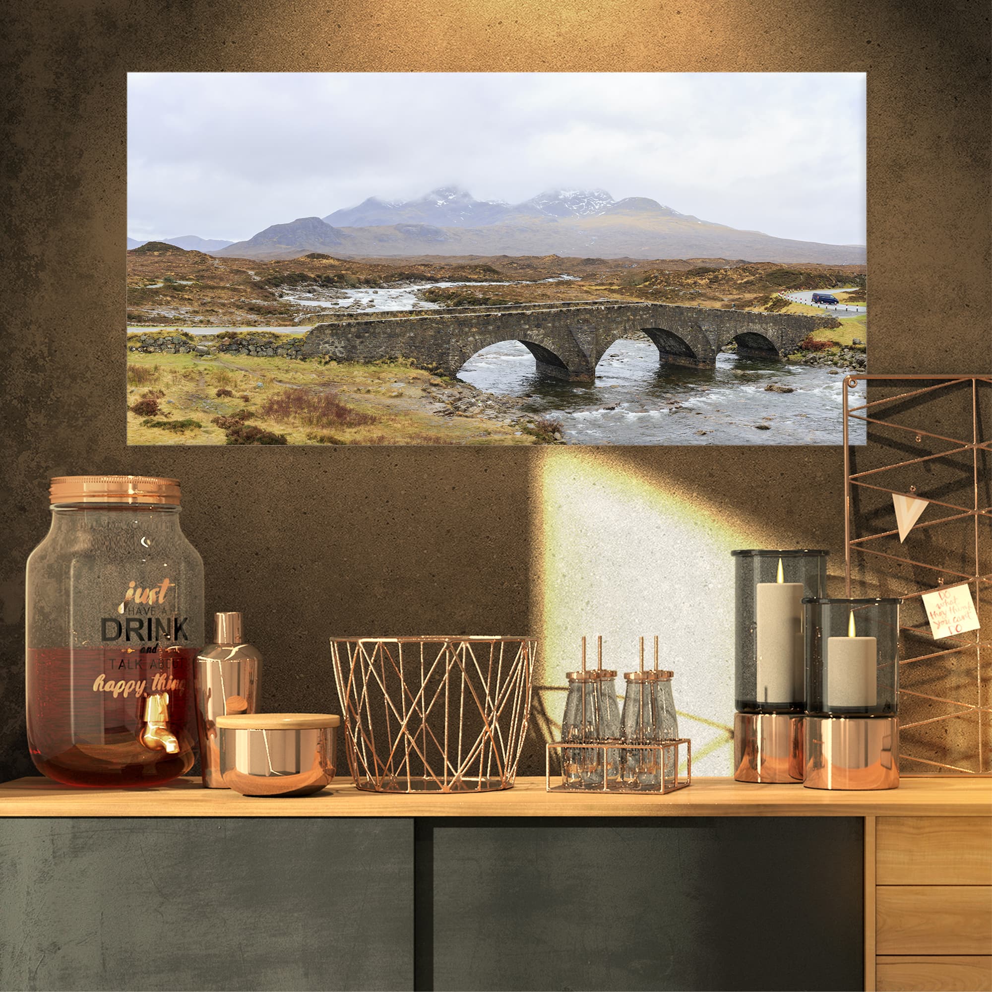 Designart - Sligachan Old Bridge Panorama - Landscape Artwork Canvas