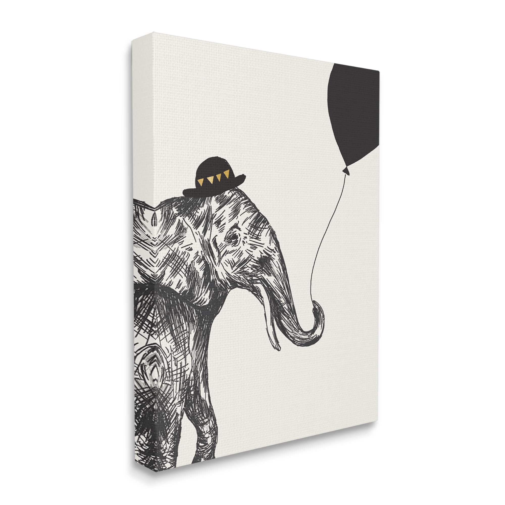 Stupell Industries Elephant with Derby Hat Holding Black Balloon Canvas Wall Art