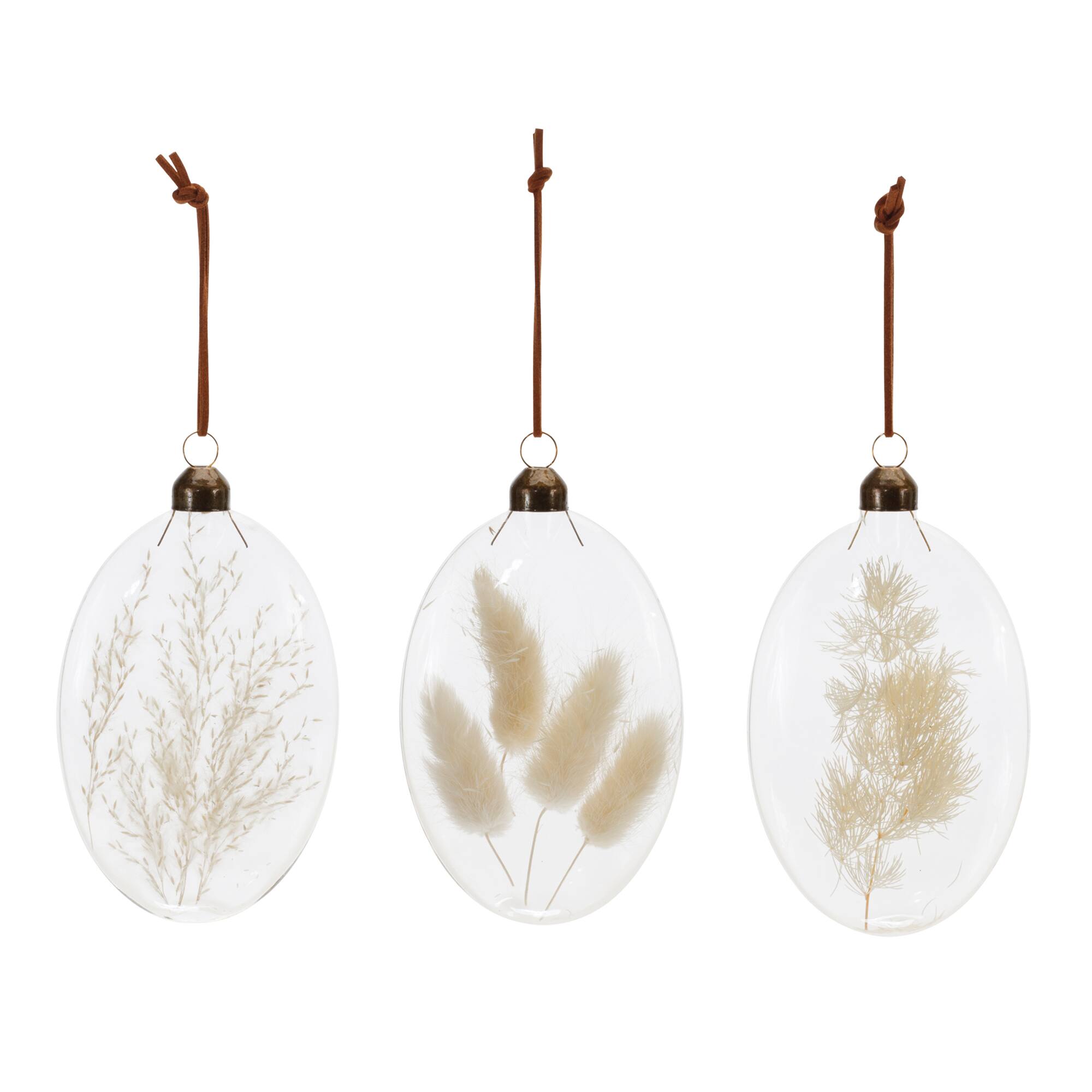 12 Pack 5.5&#x22; Natural Dried Floral Glass Ornaments