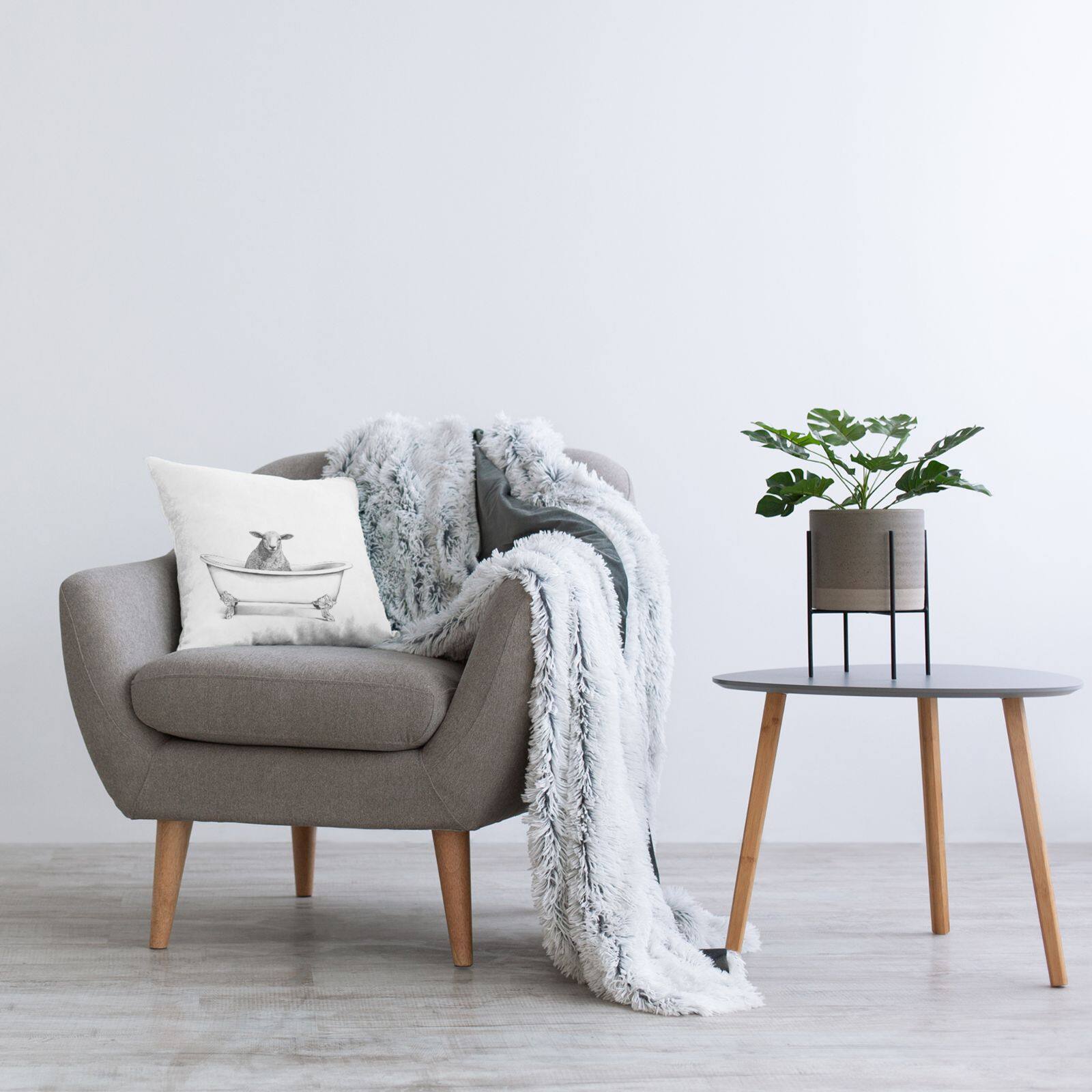 Stupell Industries Wooly Sheep in Bathtub Farm Animal Portrait Throw Pillow, 18" x 18"