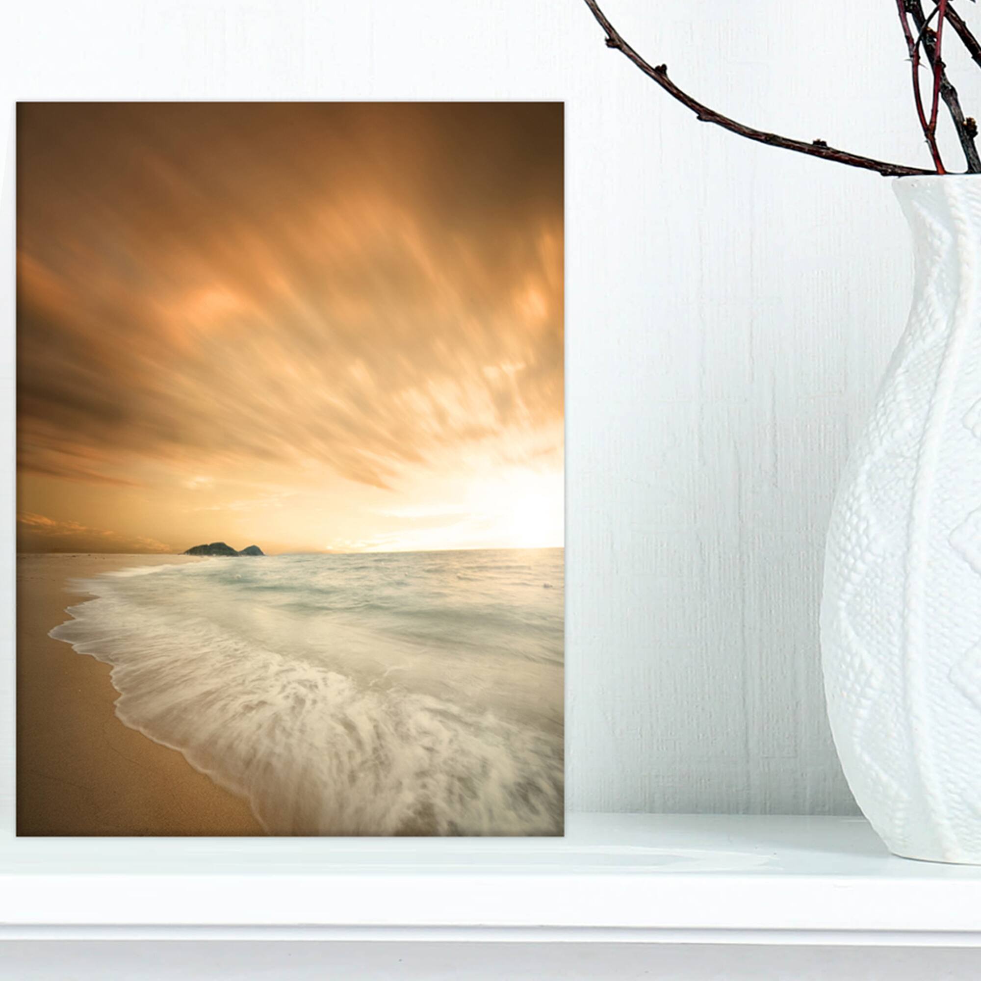 Designart - Beautiful Brown Beach at Sunset - Large Beach Canvas Wall Art