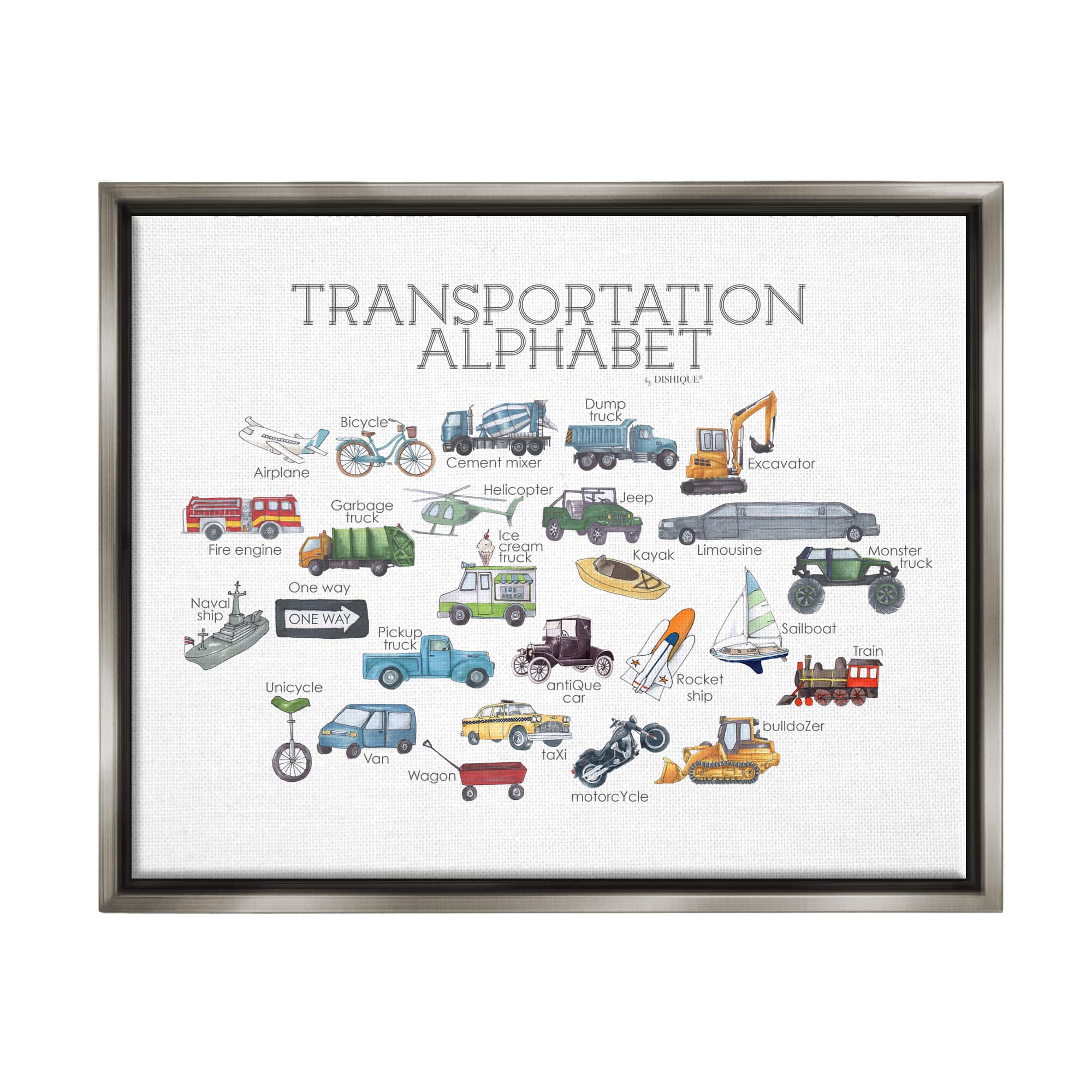 Stupell Industries Kids Educational Transportation Alphabet Framed Floater Canvas Wall Art