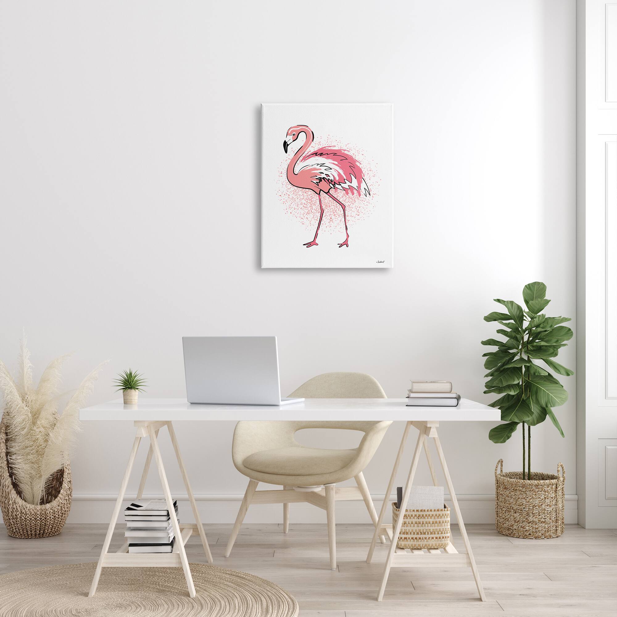 Stupell Industries Pink Splatter Flamingo Feathers Tropical Bird Canvas Wall Art