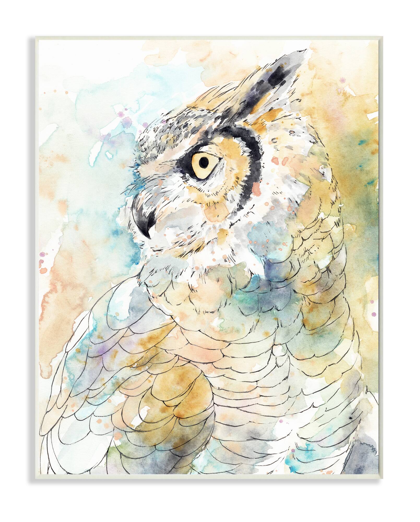 Stupell Industries Owl Side Eye Portrait Woodland Bird Watercolor Wall Plaque