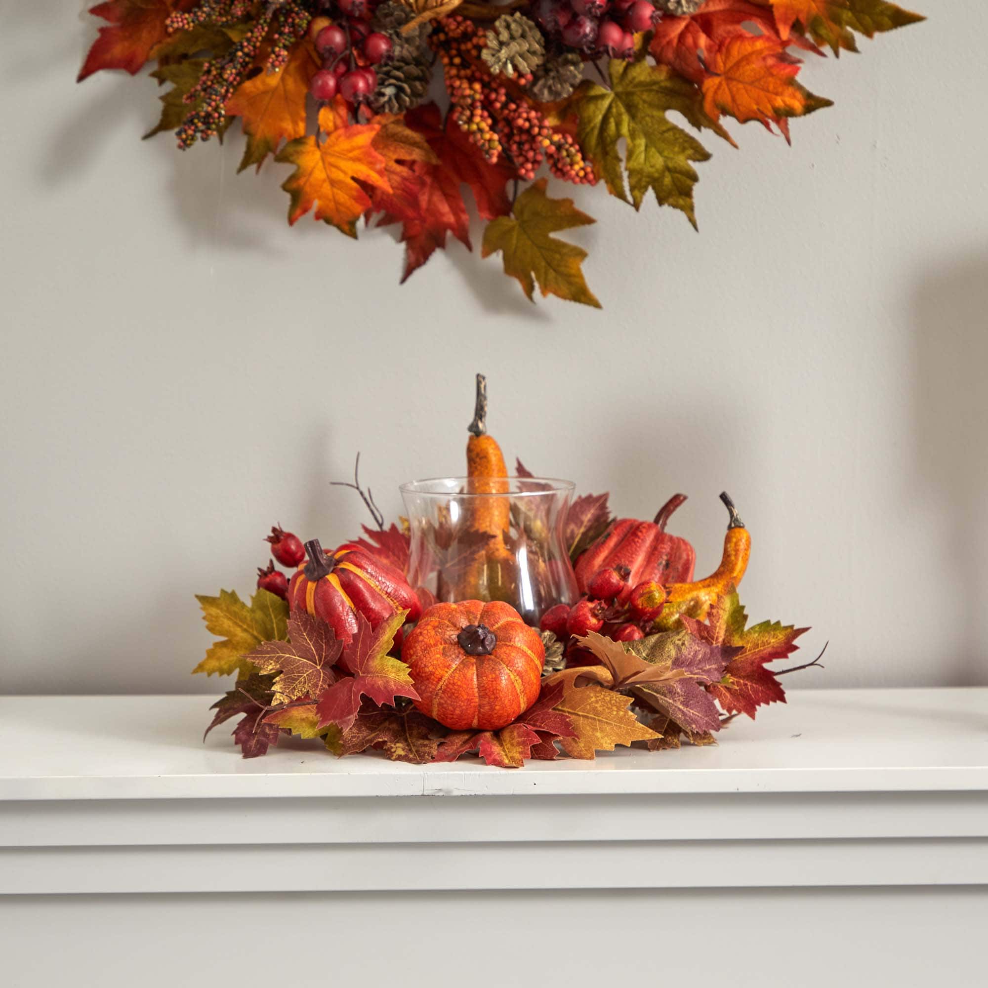 16" Pumpkin, Gourd, Berry & Maple Leaf Candelabrum