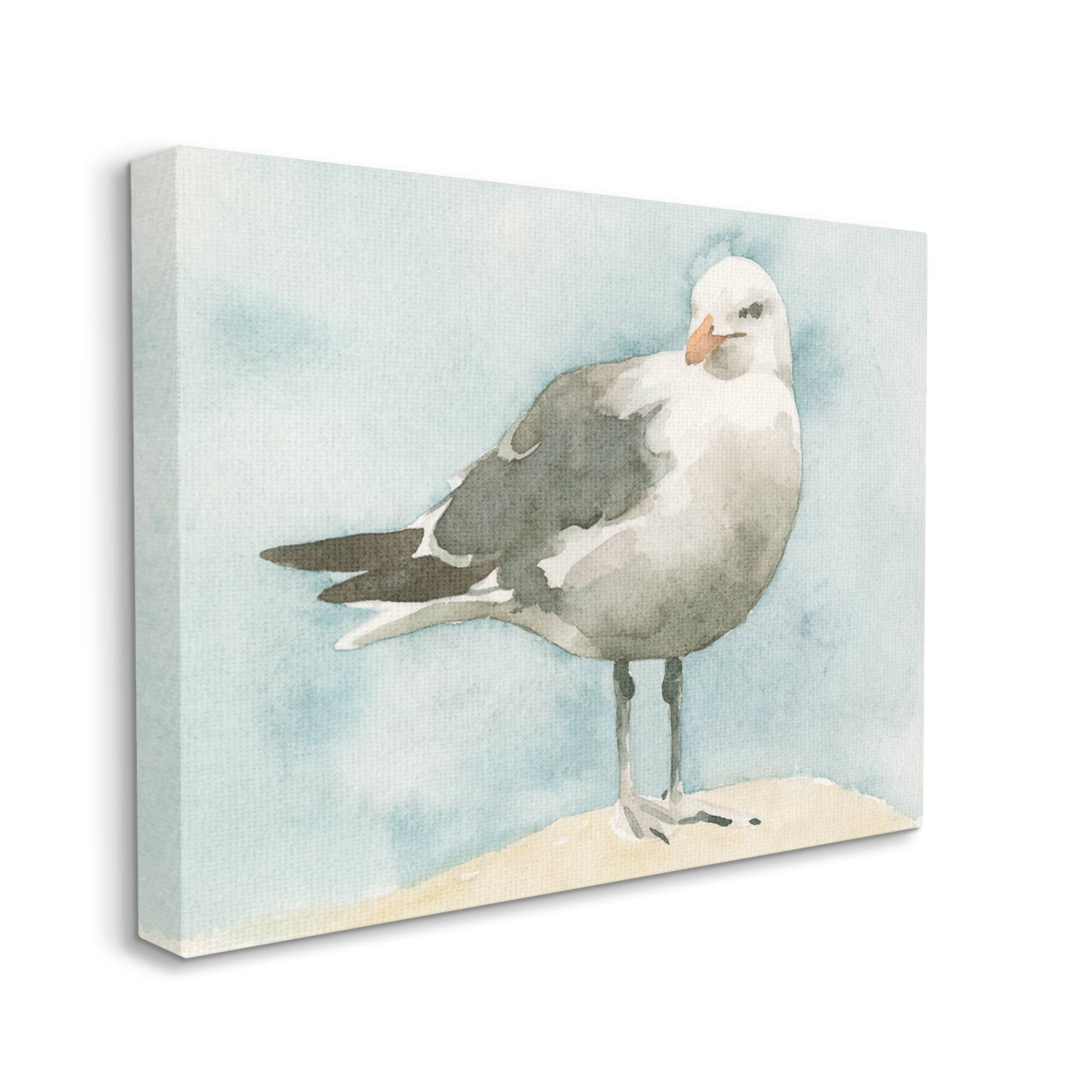Stupell Industries Soft Focus Seagull On Waterfront Beige Blue Canvas Wall Art