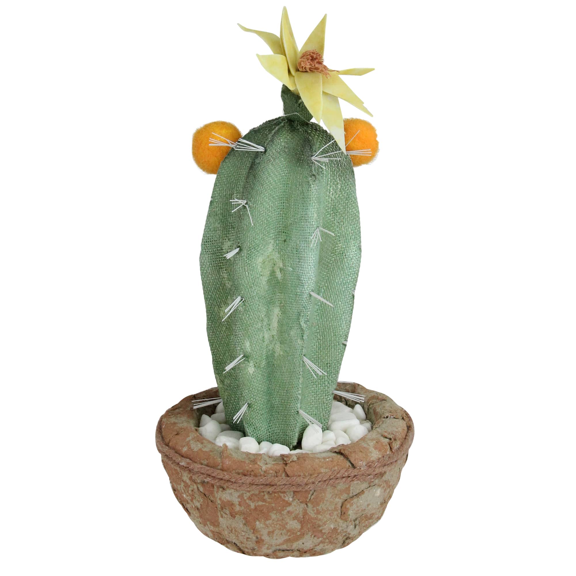 12" Southwestern Style Potted Cactus with Yellow Flower