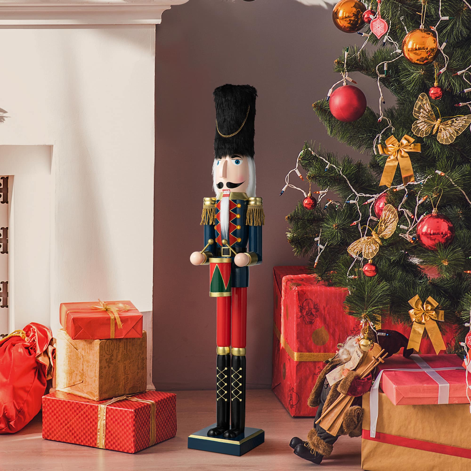 Glitzhome&#xAE; 3ft. Wooden Christmas Drummer Nutcracker