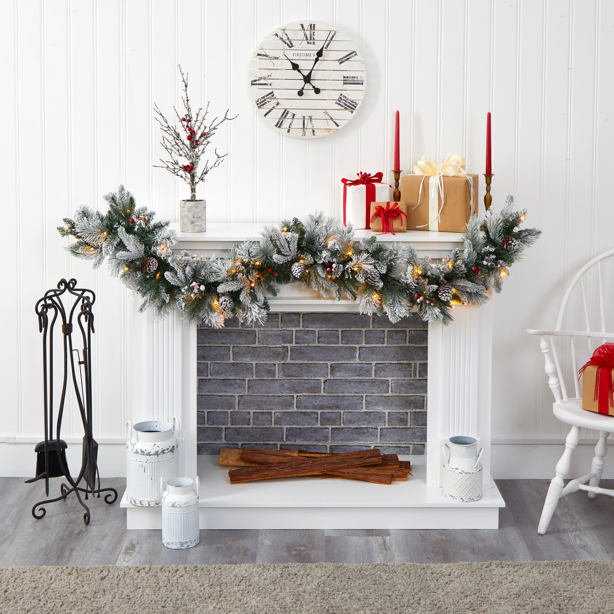 6ft. Pre-Lit Flocked Mixed Pine Artificial Christmas Garland with LED Lights