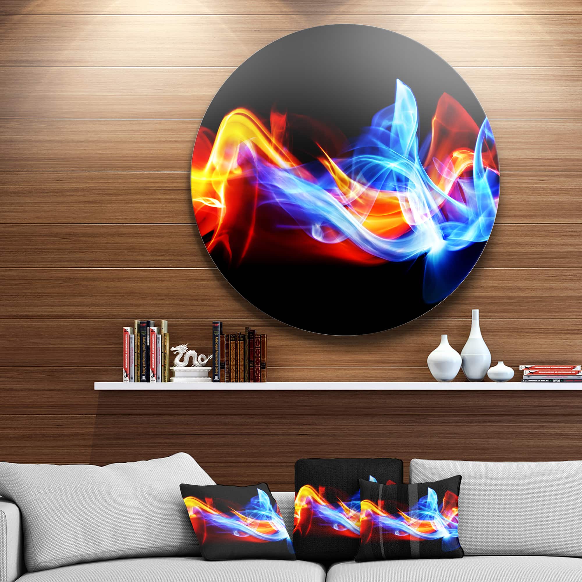 Designart - Fire and Ice&#x27; Disc Abstract Circle Metal Wall Art