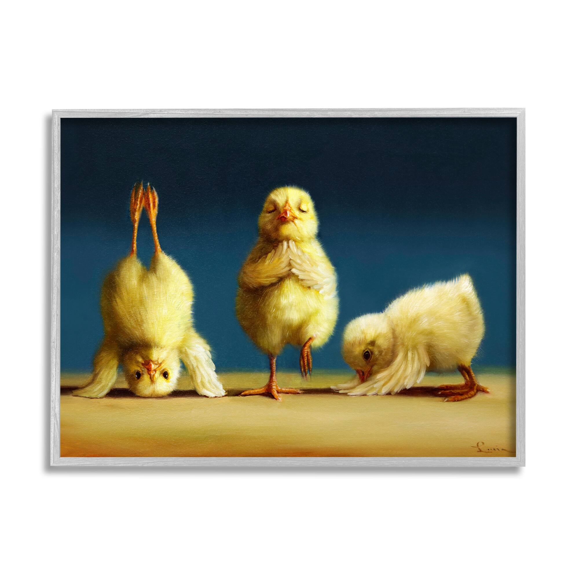 Stupell Industries Yoga Chicks Funny Stretching Poses Farm Animal Painting Framed Wall Art