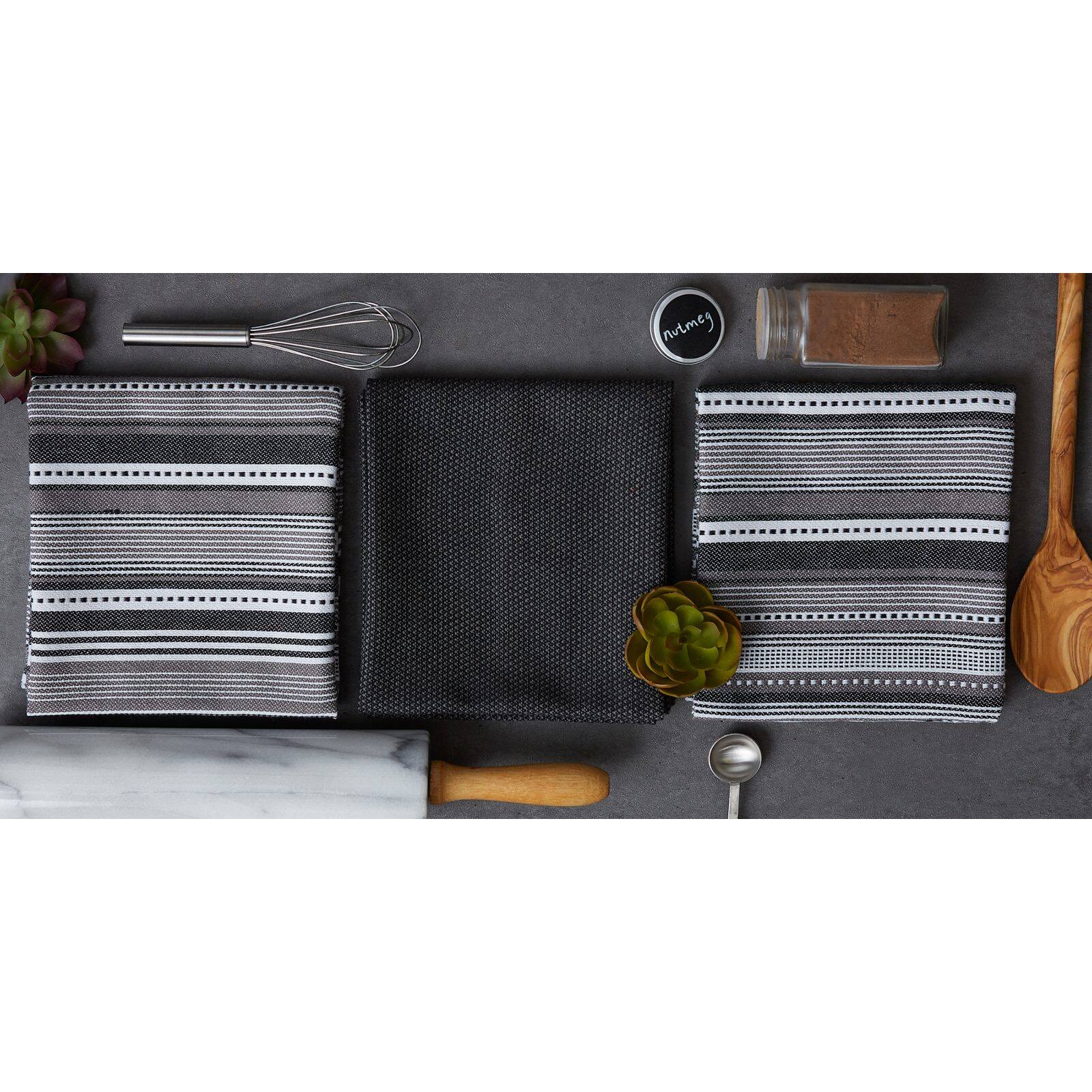 DII® Black Urban Stripe Dishtowel Set