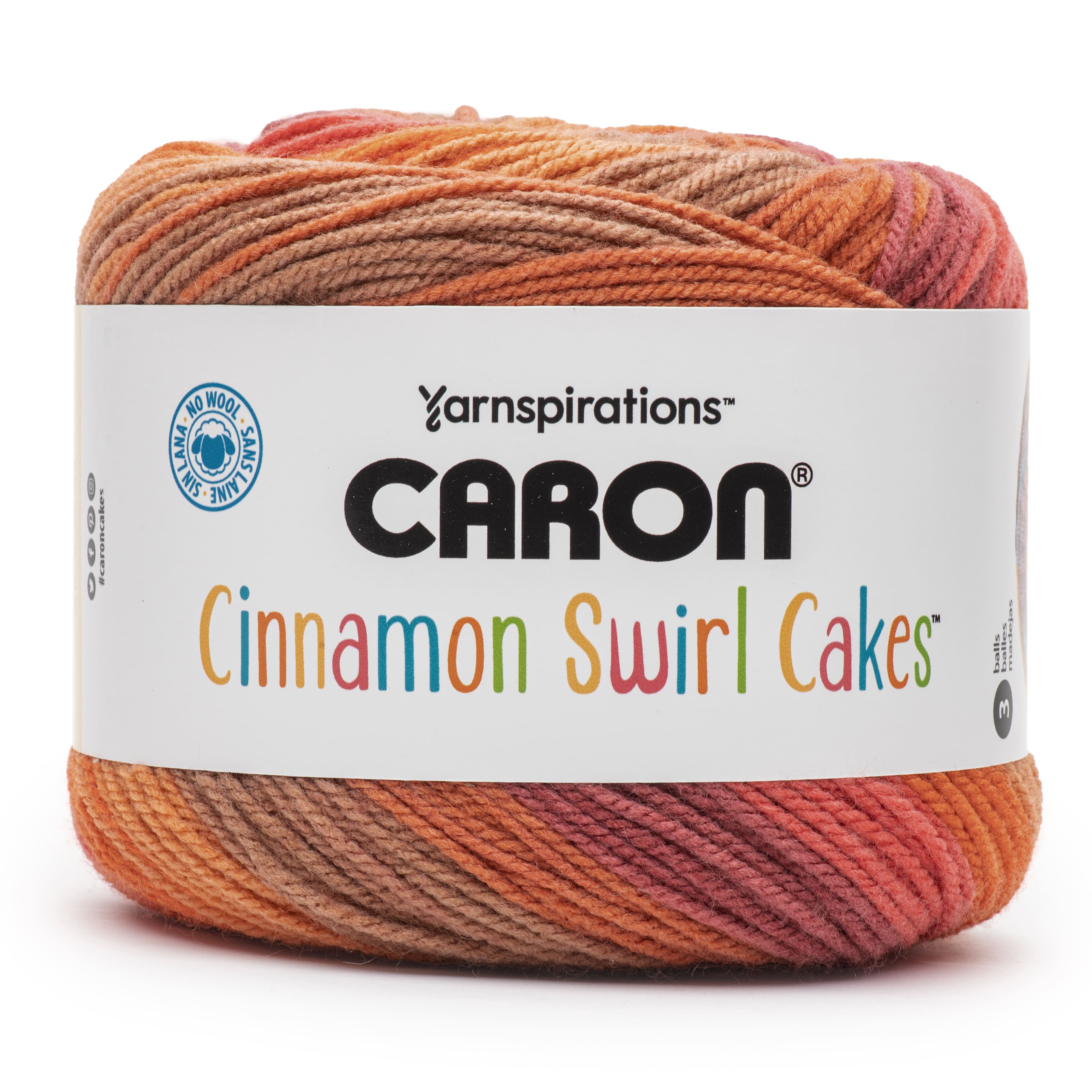 Caron Cakes Self Striping Yarn 383 yd/350 m 7.1 oz/200 g (Cinnamon Swirl)