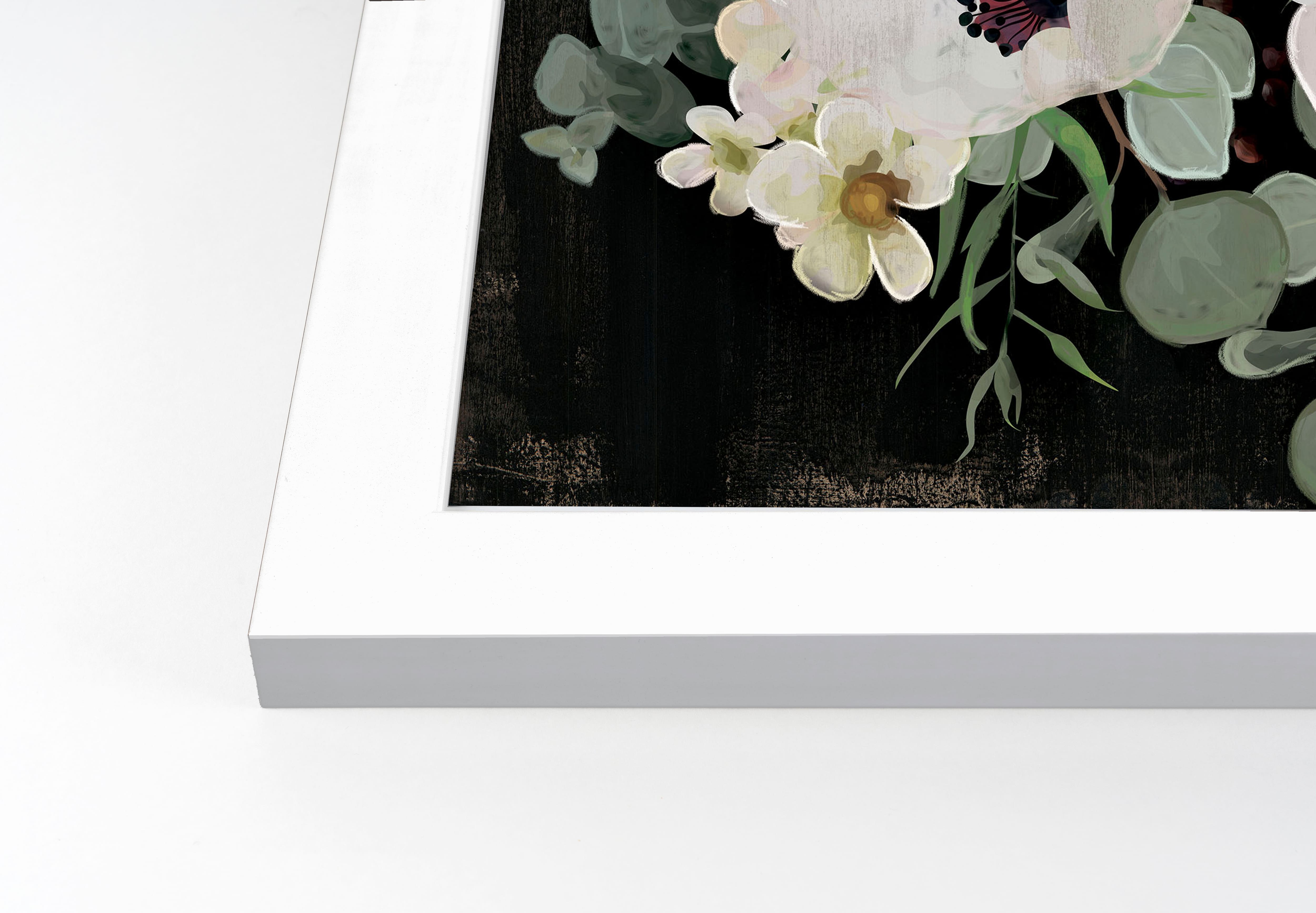 Moody Flowers Wall Print in White Frame