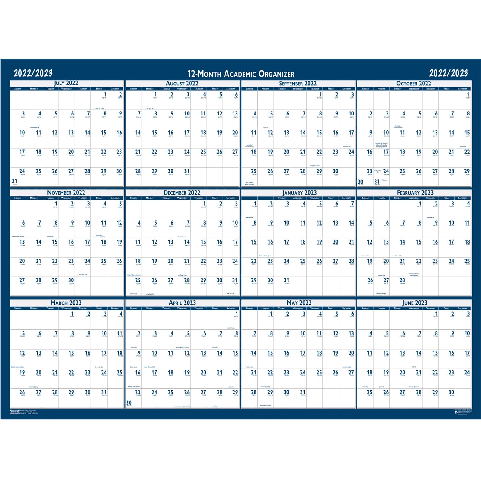 18" x 24" Laminated Reversible Academic Wall Calendar Calendars