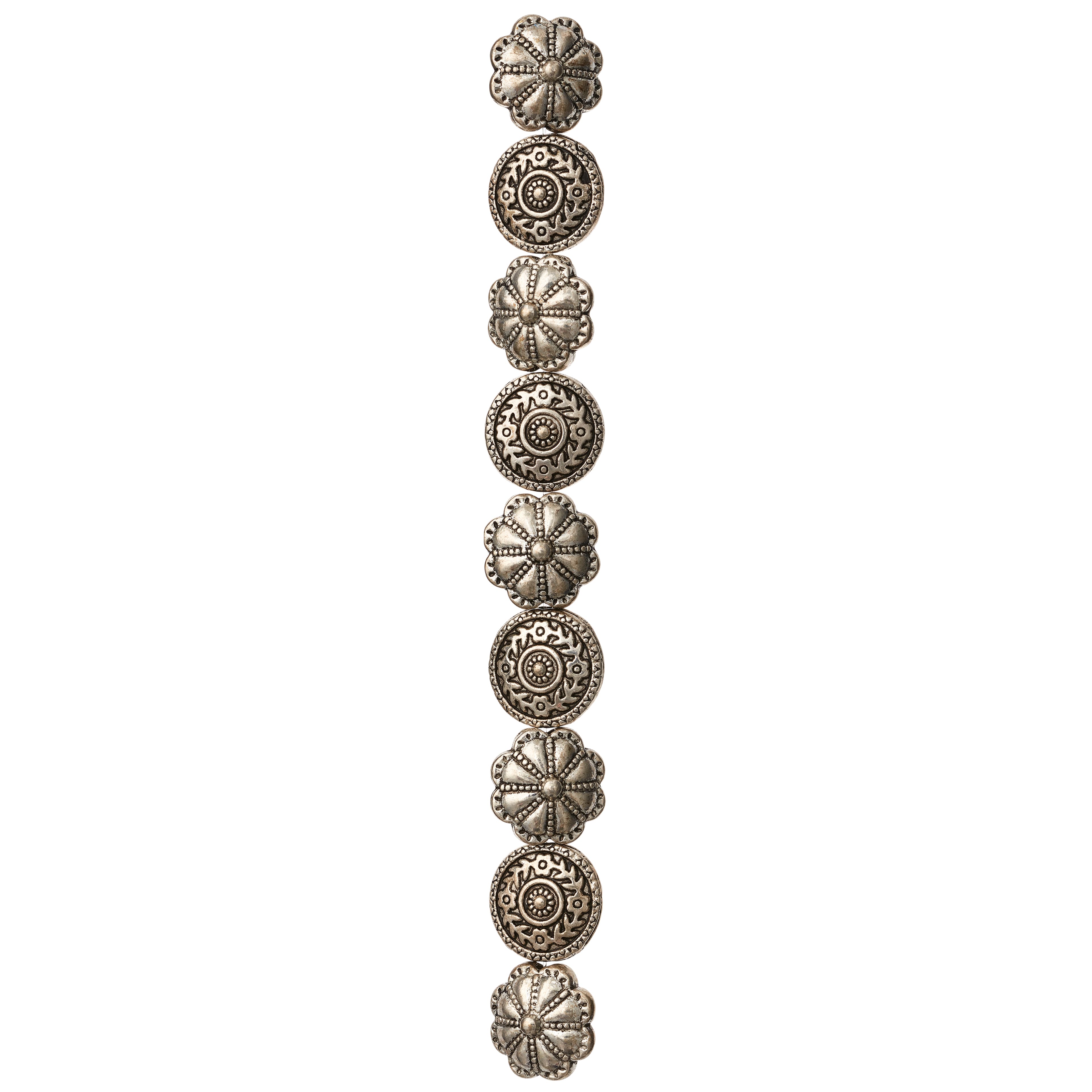Silver Plated Flower Scroll Lentil Beads, 14mm by Bead Landing™
